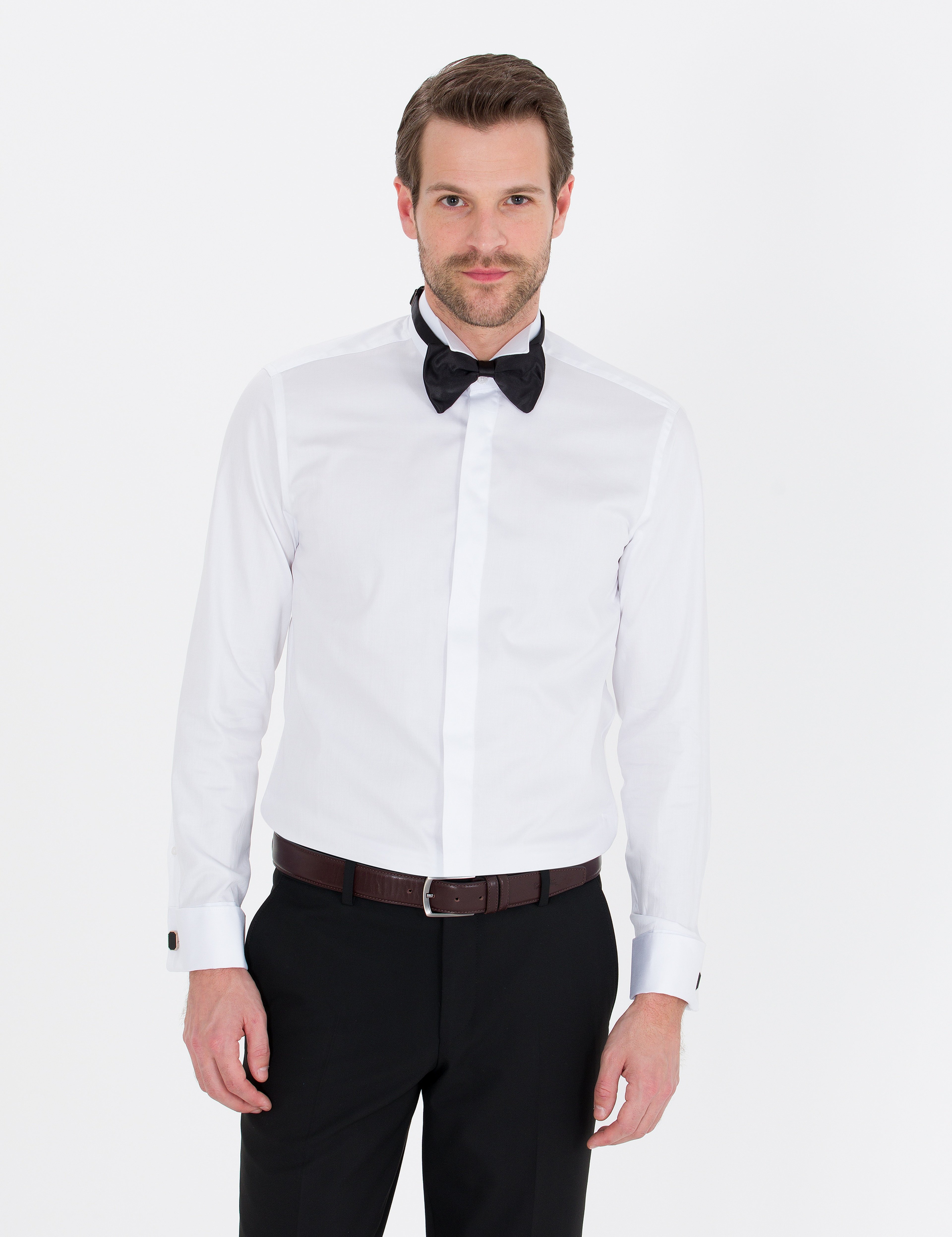 Beyaz Slim Fit Smokin Gömlek - Image 3