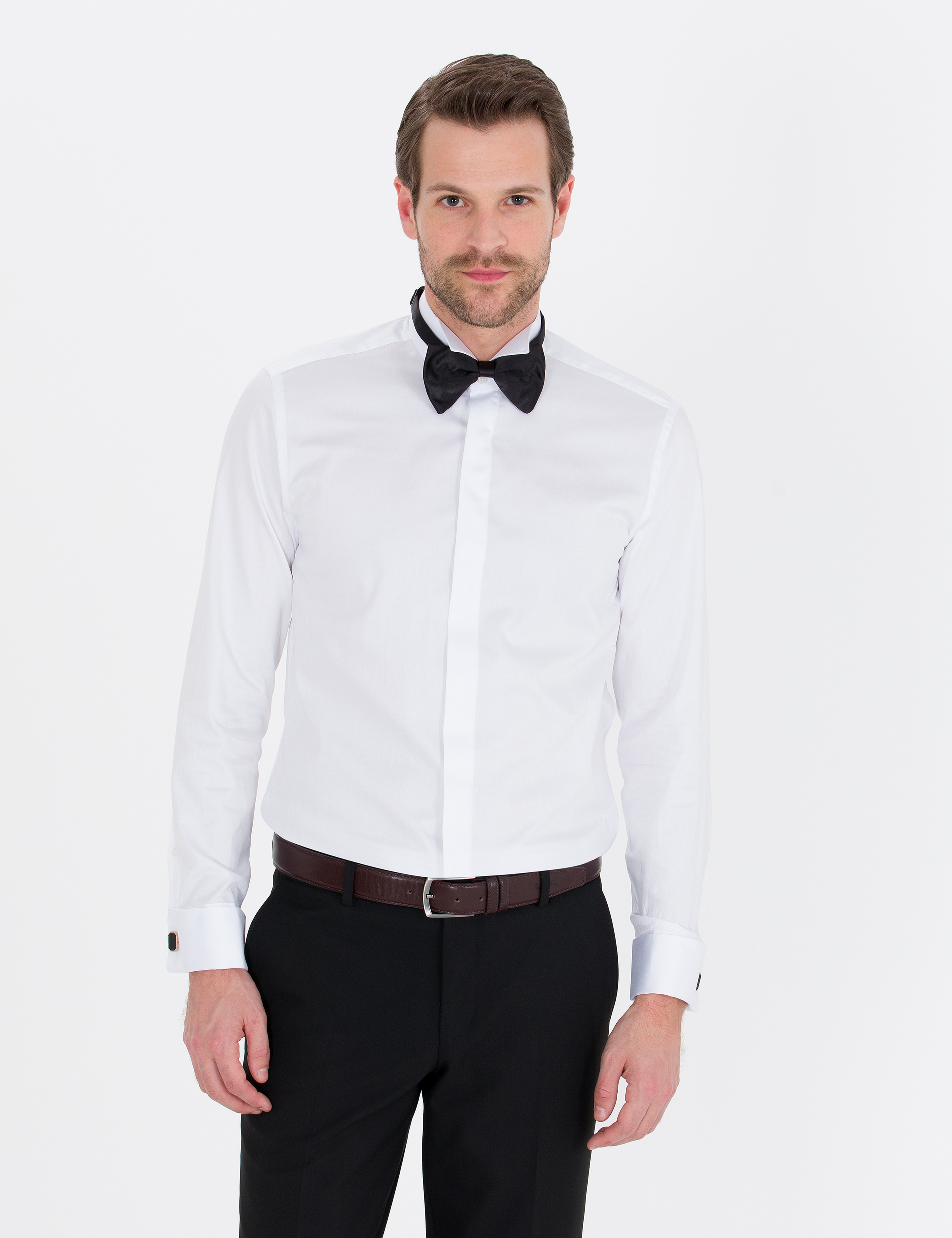 Beyaz Slim Fit Smokin Gömlek
