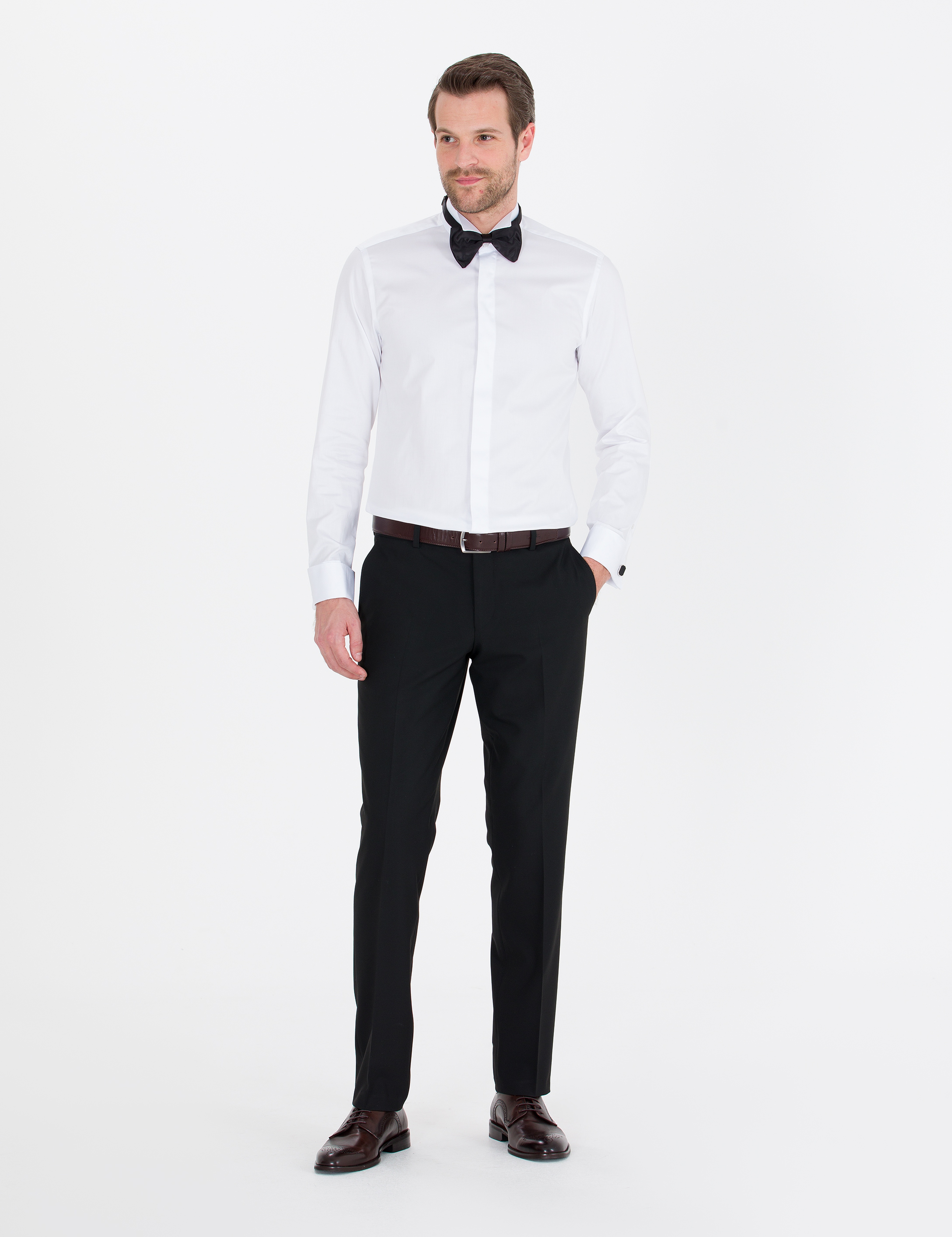 Beyaz Slim Fit Smokin Gömlek - Image 1