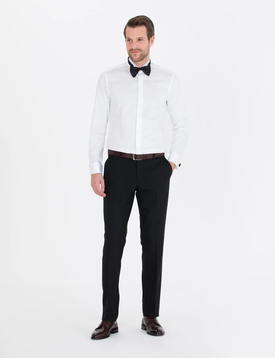 Beyaz Slim Fit Smokin Gömlek