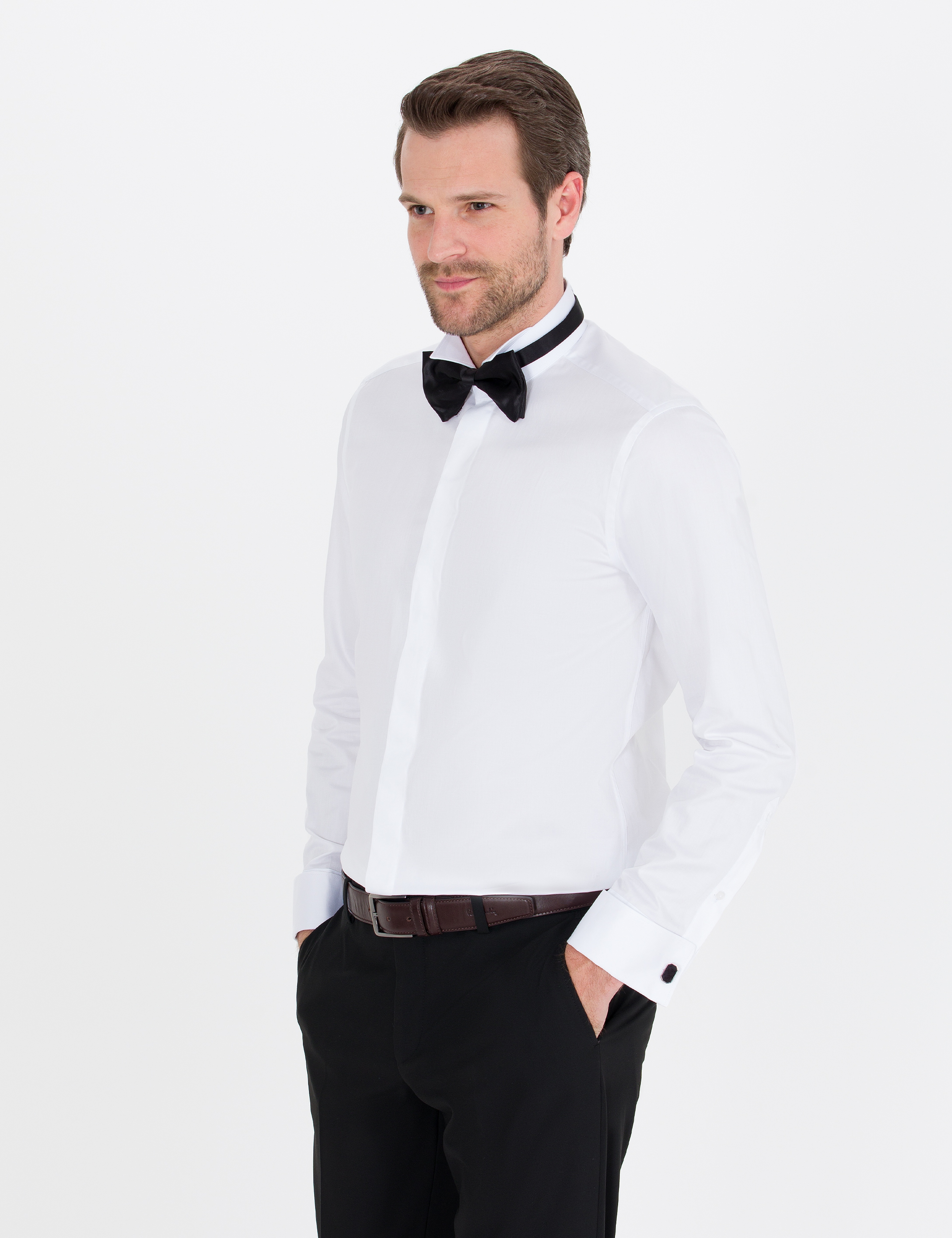 Beyaz Slim Fit Smokin Gömlek - Image 4