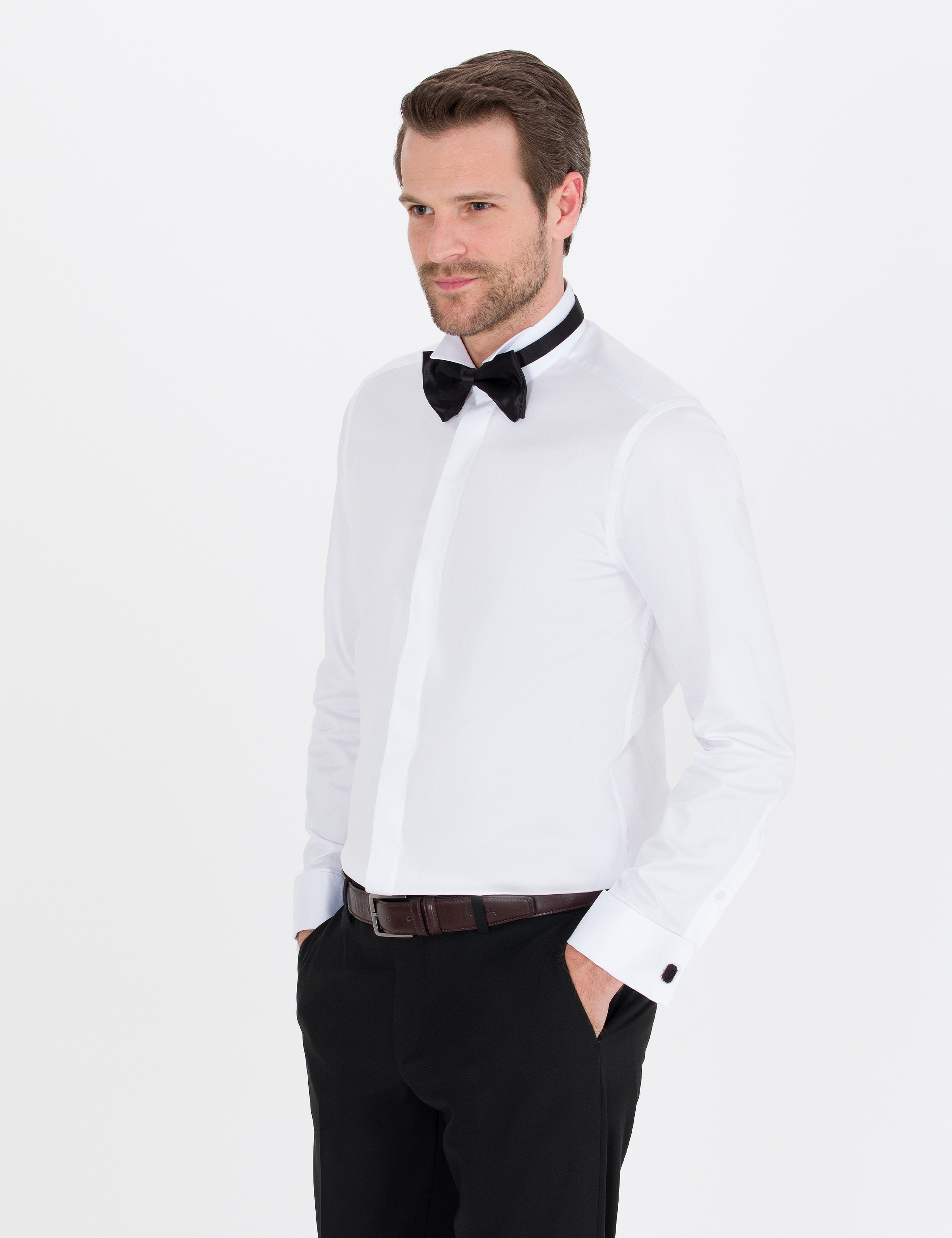 Beyaz Slim Fit Smokin Gömlek