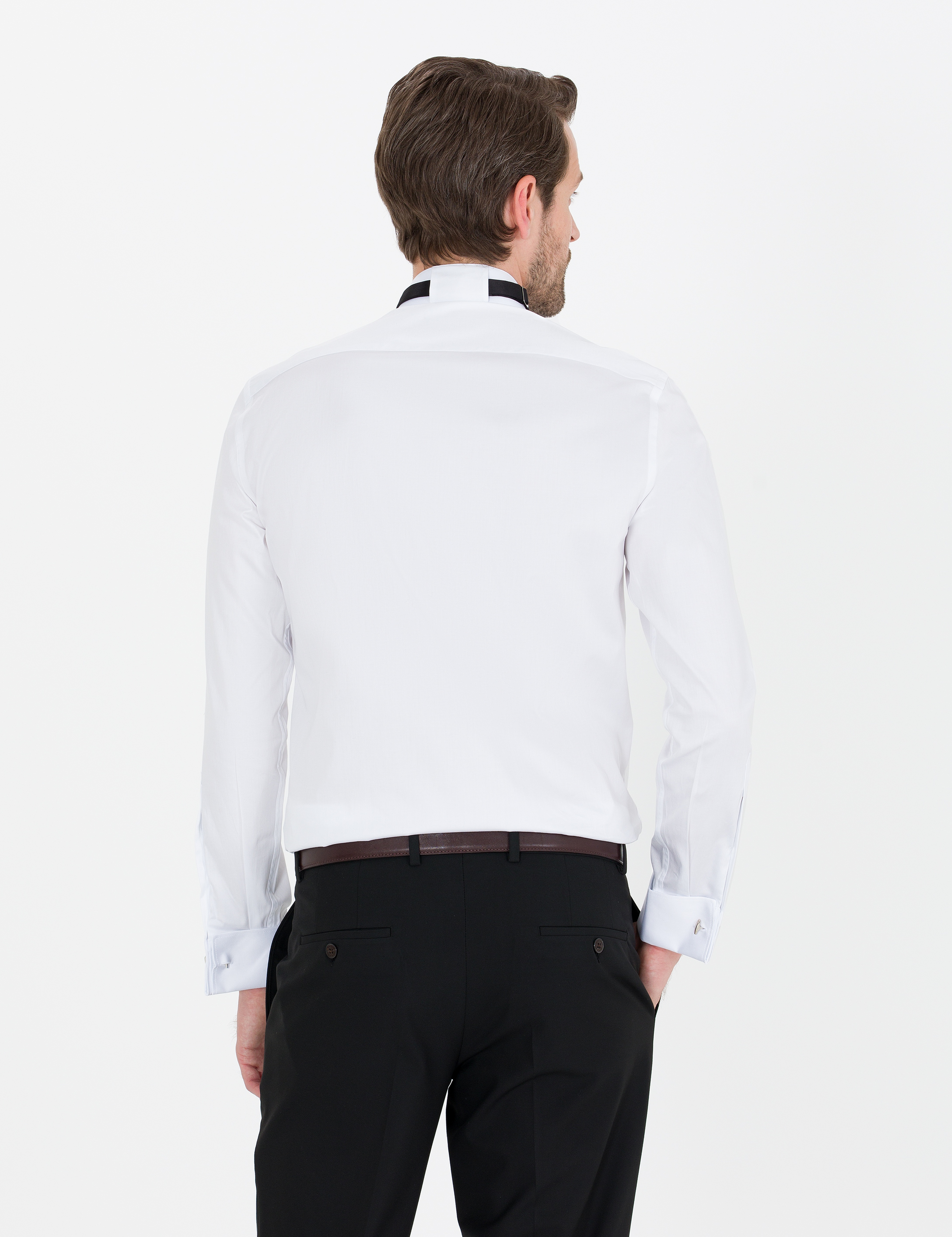 Beyaz Slim Fit Smokin Gömlek - Image 5