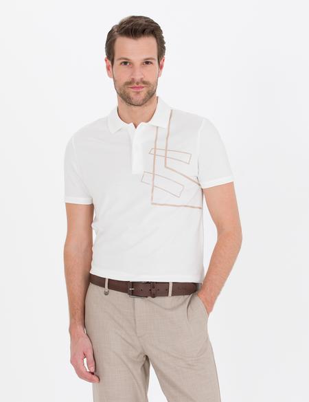 Ekru Slim Fit Baskılı Polo Yaka Tişört - 50254165003