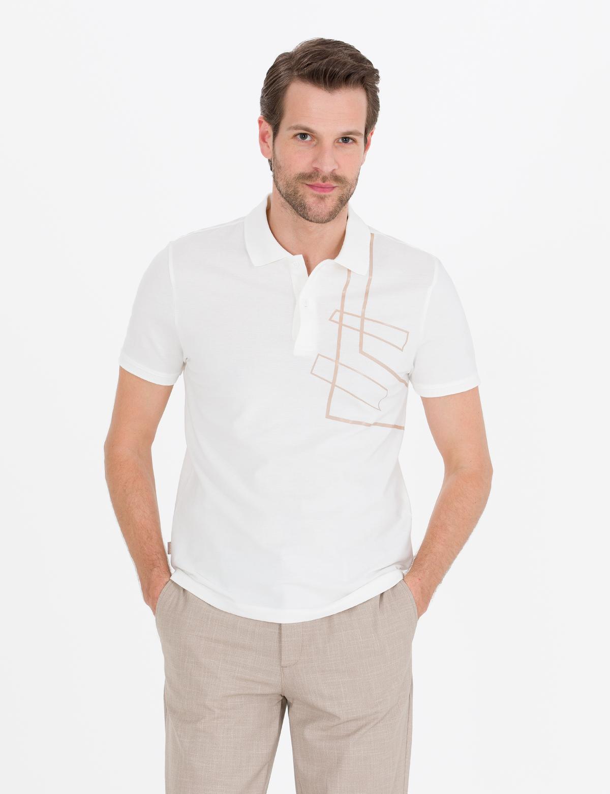 Ekru Slim Fit Baskılı Polo Yaka Tişört - 50254165003