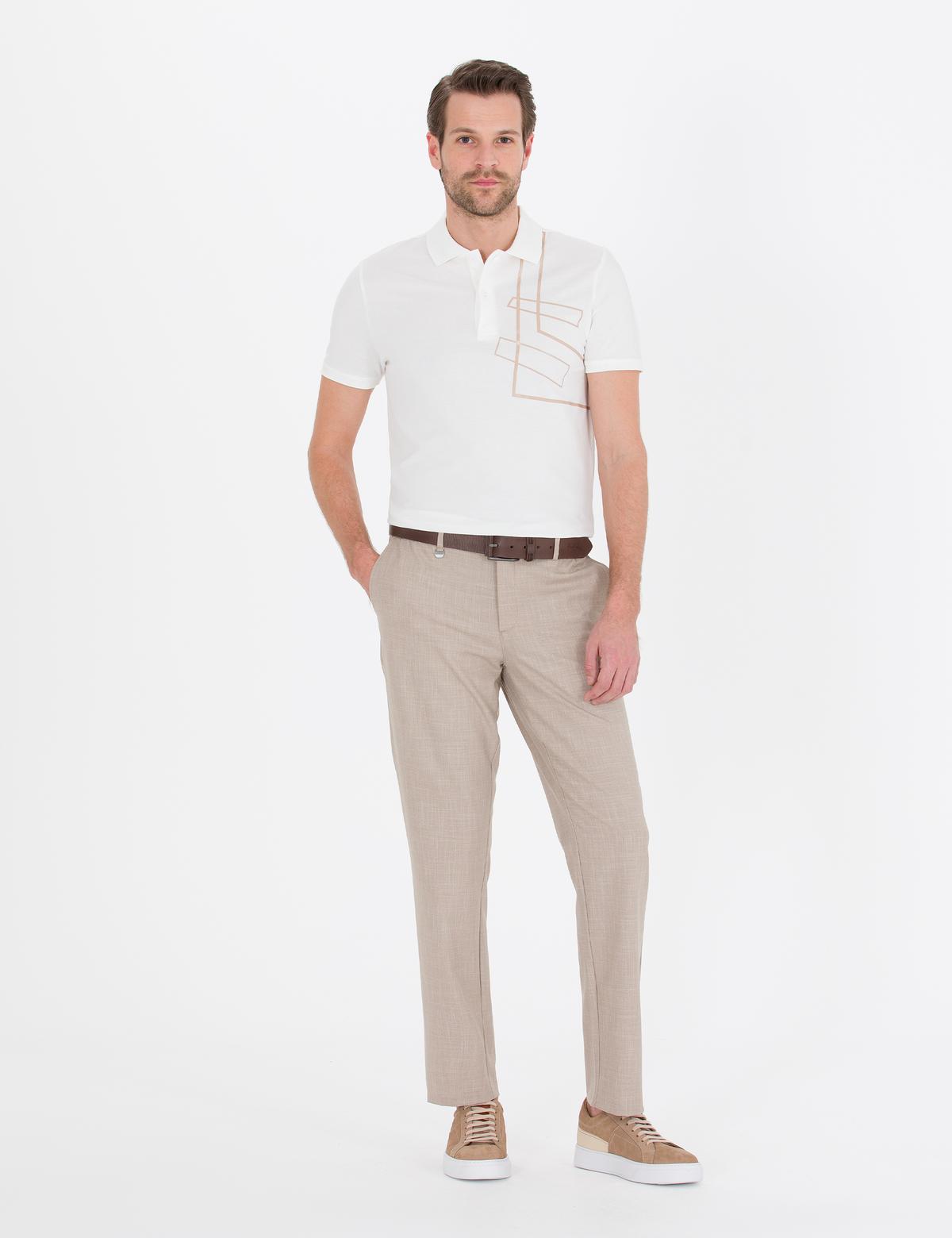 Ekru Slim Fit Baskılı Polo Yaka Tişört - 50254165003