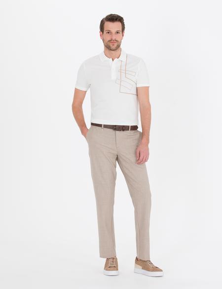 Ekru Slim Fit Baskılı Polo Yaka Tişört - 50254165003