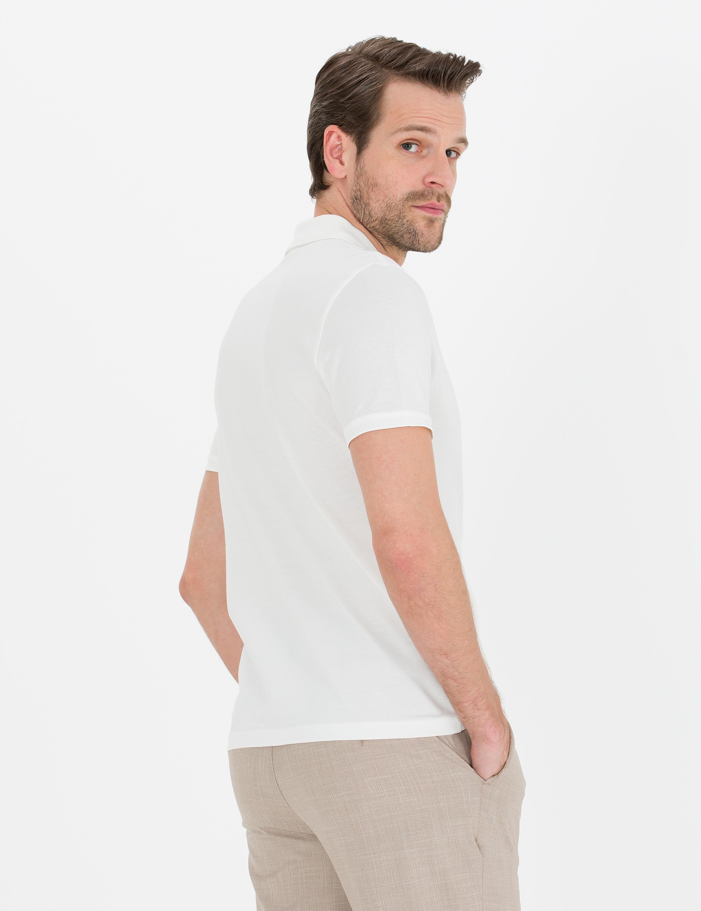 Ekru Slim Fit Baskılı Polo Yaka Tişört