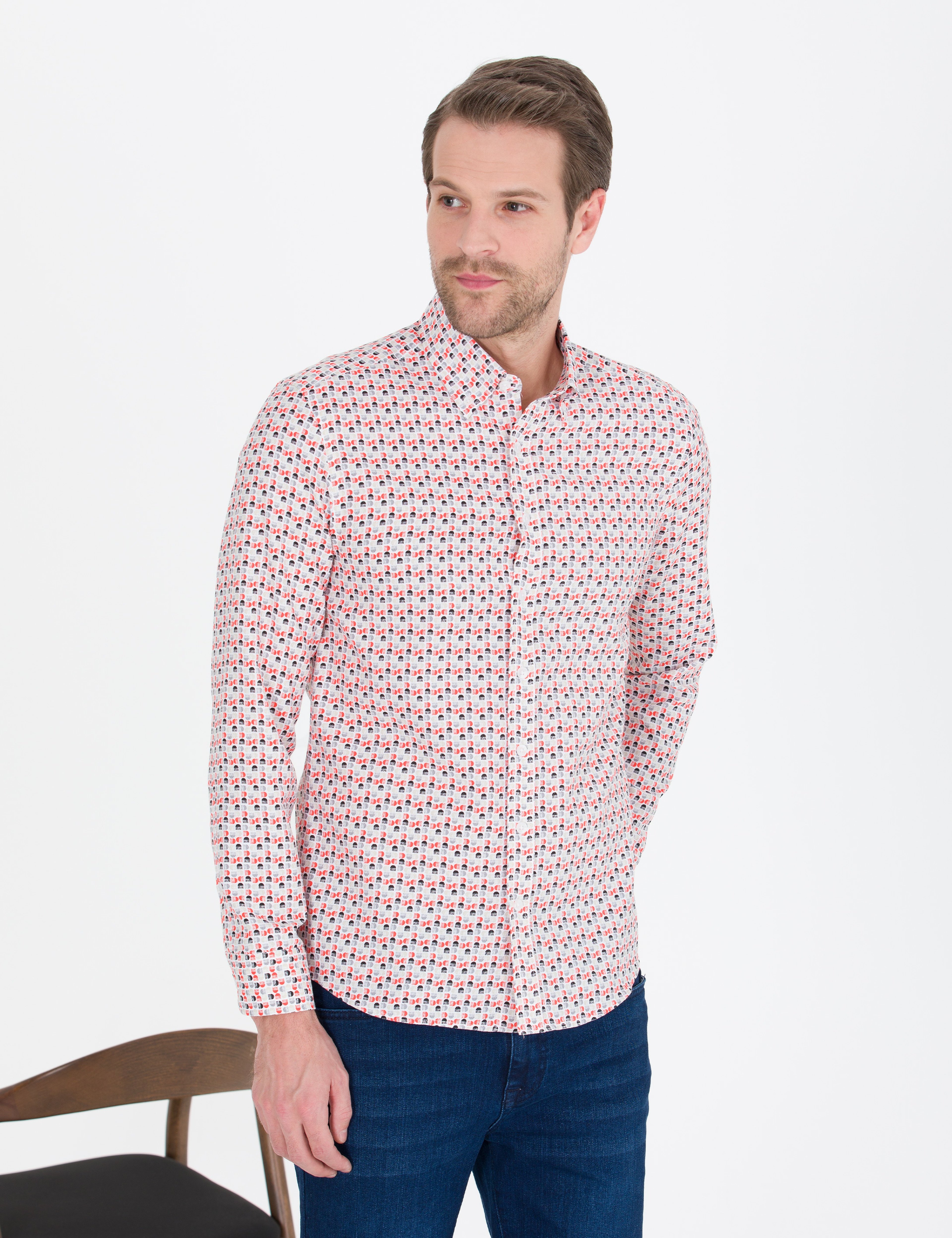 Nar Çiçeği Slim Fit Uzun Kollu Gömlek - Image 1