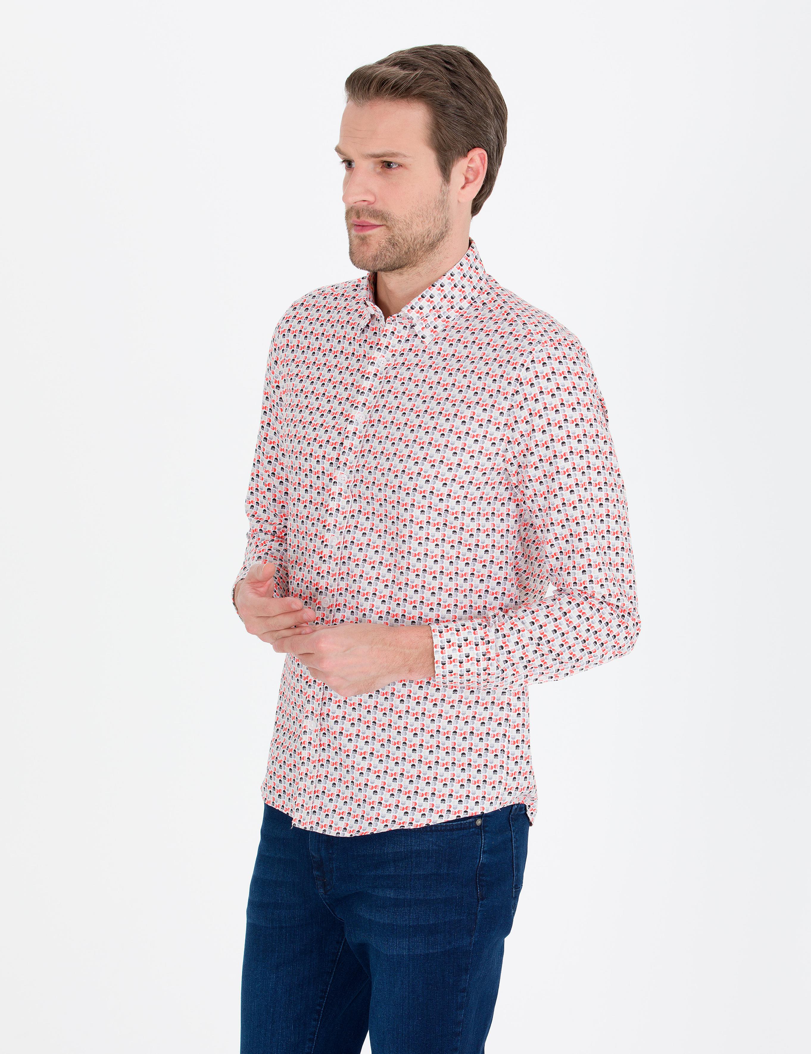 Nar Çiçeği Slim Fit Uzun Kollu Gömlek