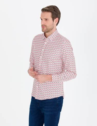 Nar Çiçeği Slim Fit Uzun Kollu Gömlek
