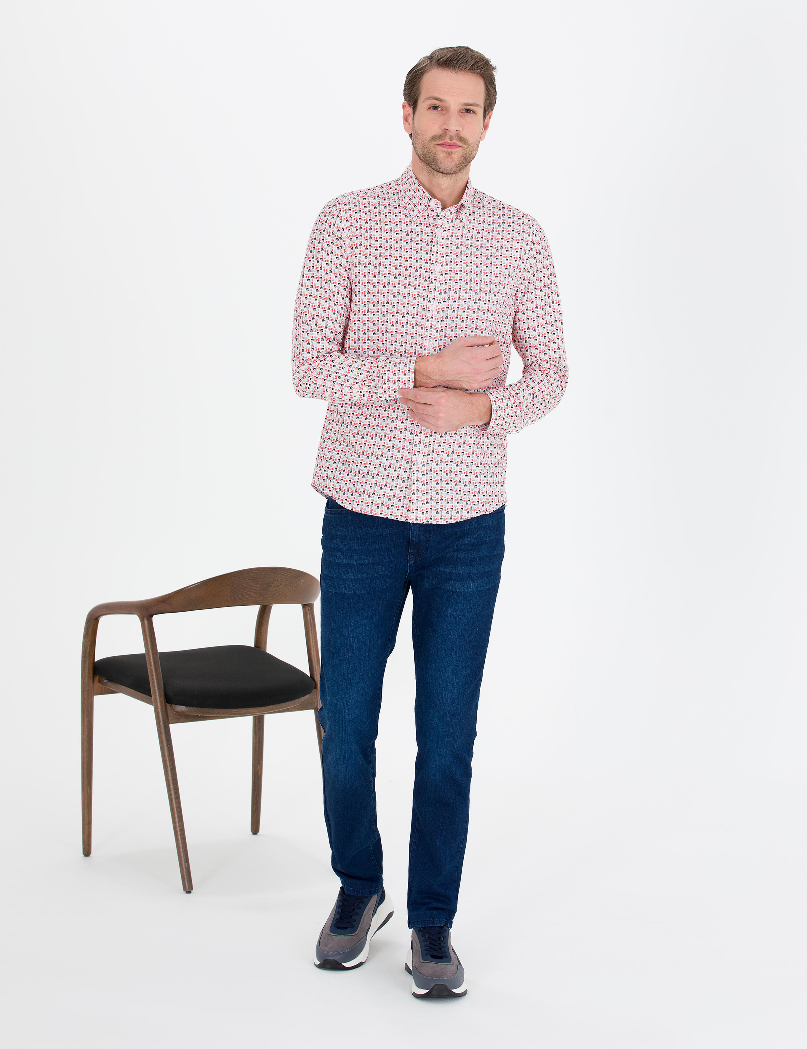 Nar Çiçeği Slim Fit Uzun Kollu Gömlek