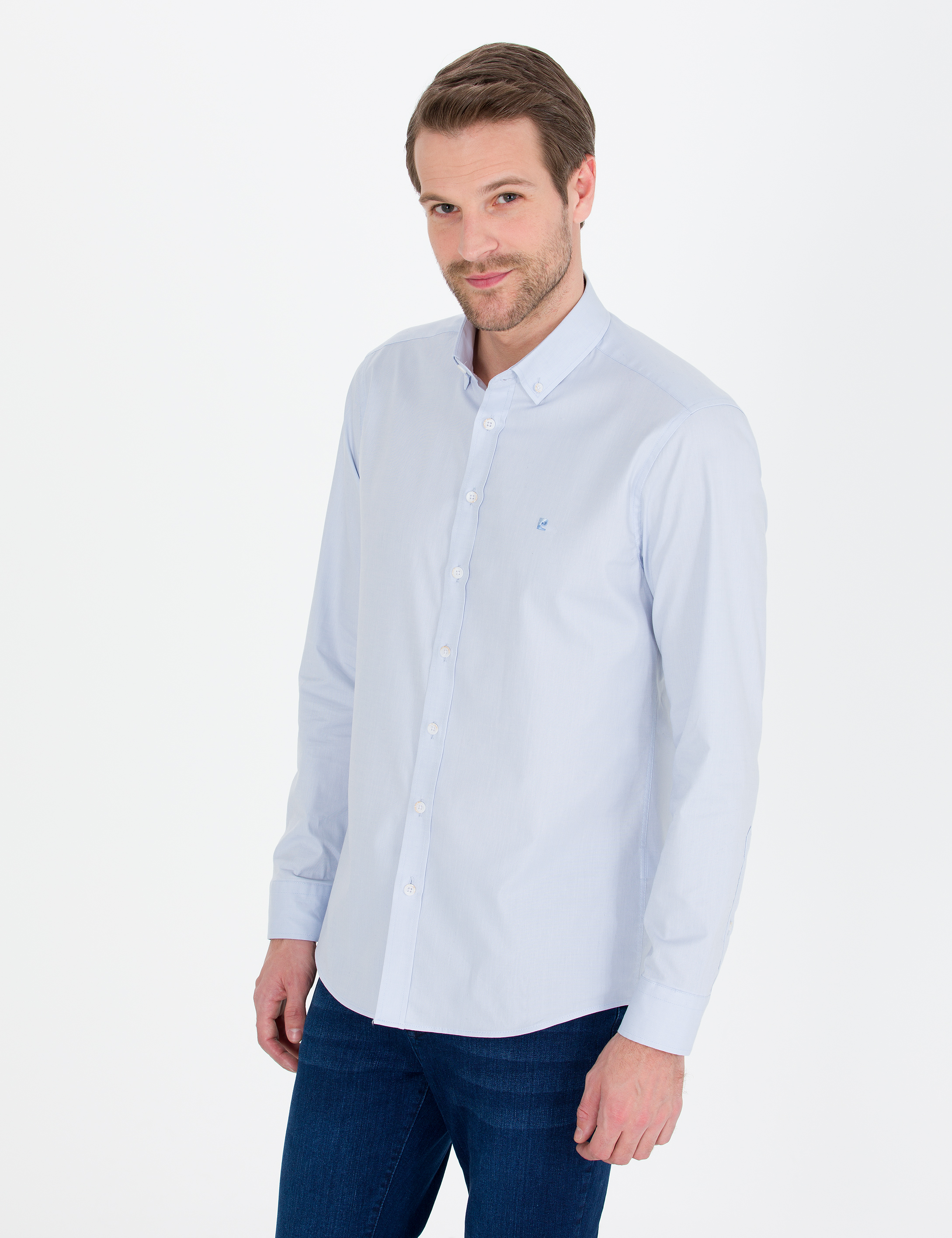 Açık Mavi Slim Fit Uzun Kollu Gömlek - Image 1