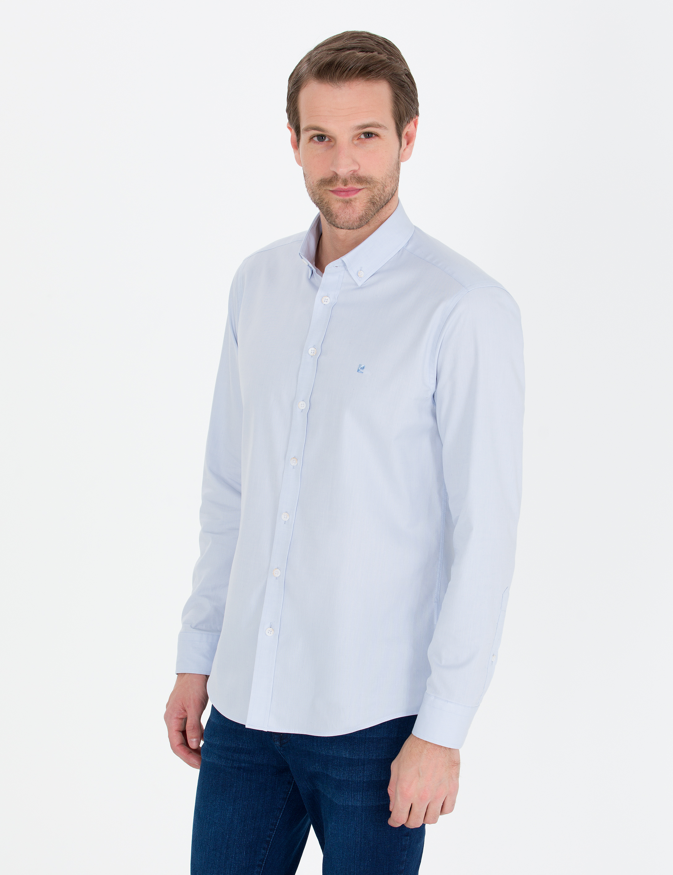 Açık Mavi Slim Fit Uzun Kollu Gömlek - Image 3