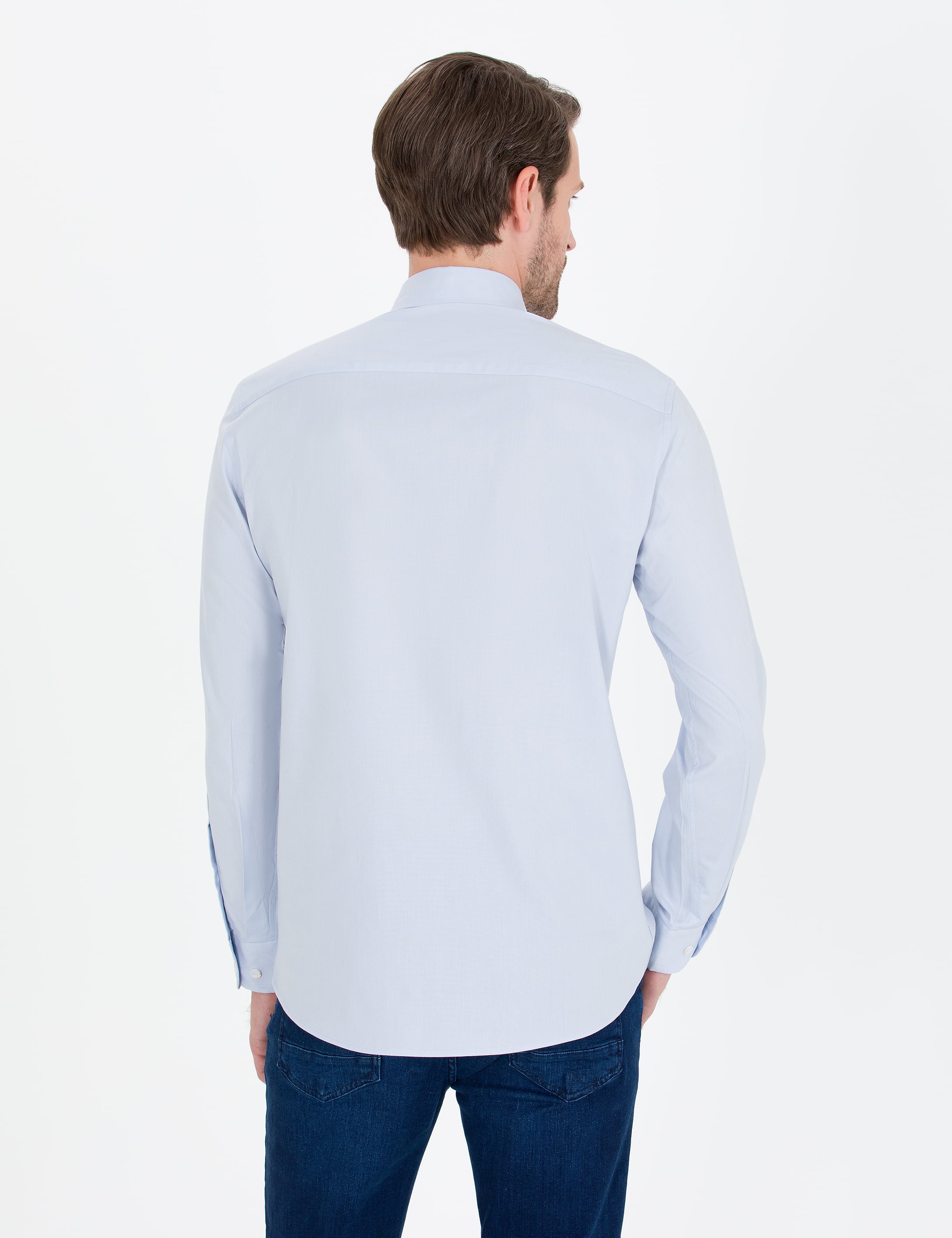 Açık Mavi Slim Fit Uzun Kollu Gömlek - Image 5