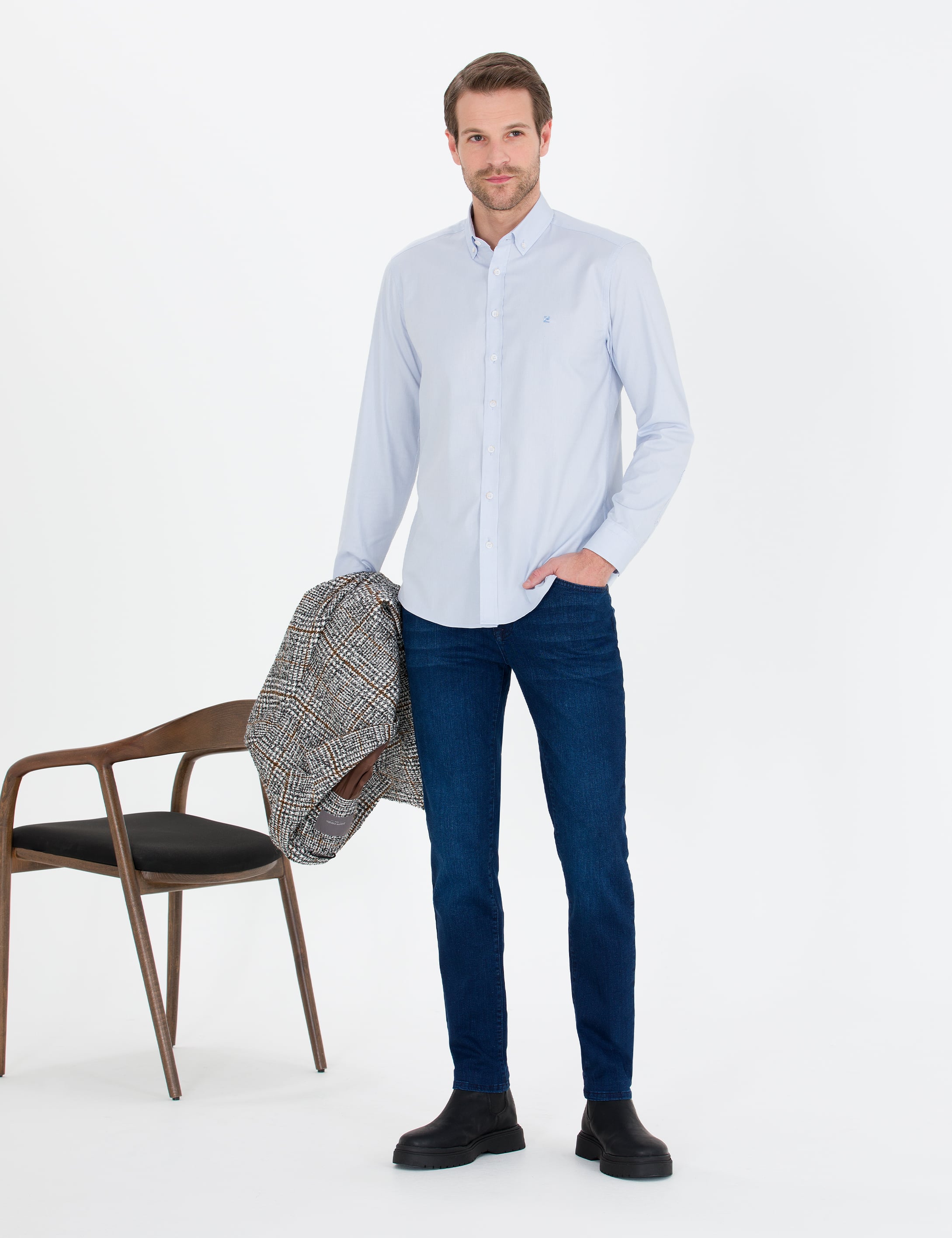 Açık Mavi Slim Fit Uzun Kollu Gömlek