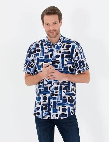 Lacivert Regular Fit Kısa Kollu Gömlek