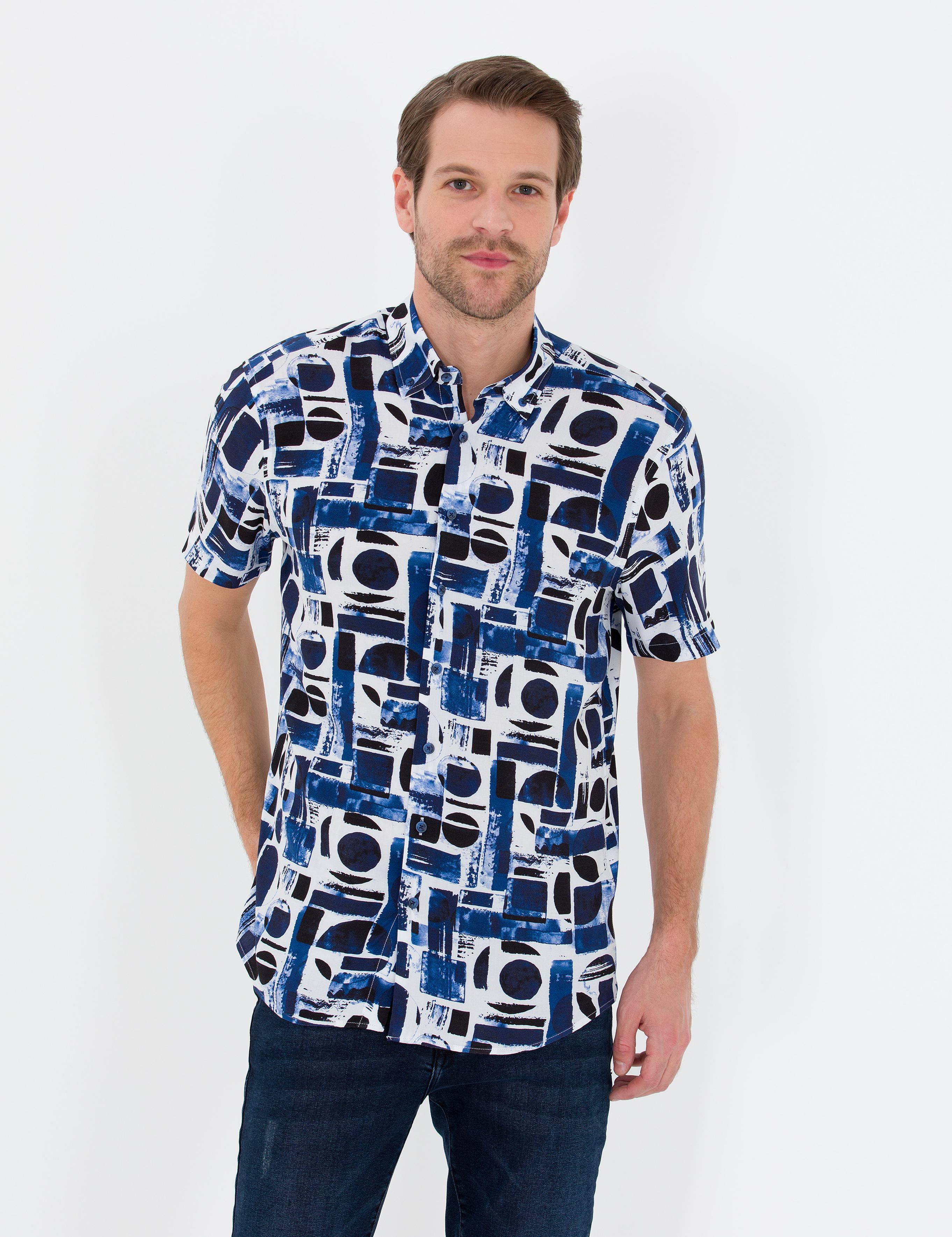 Lacivert Regular Fit Kısa Kollu Gömlek