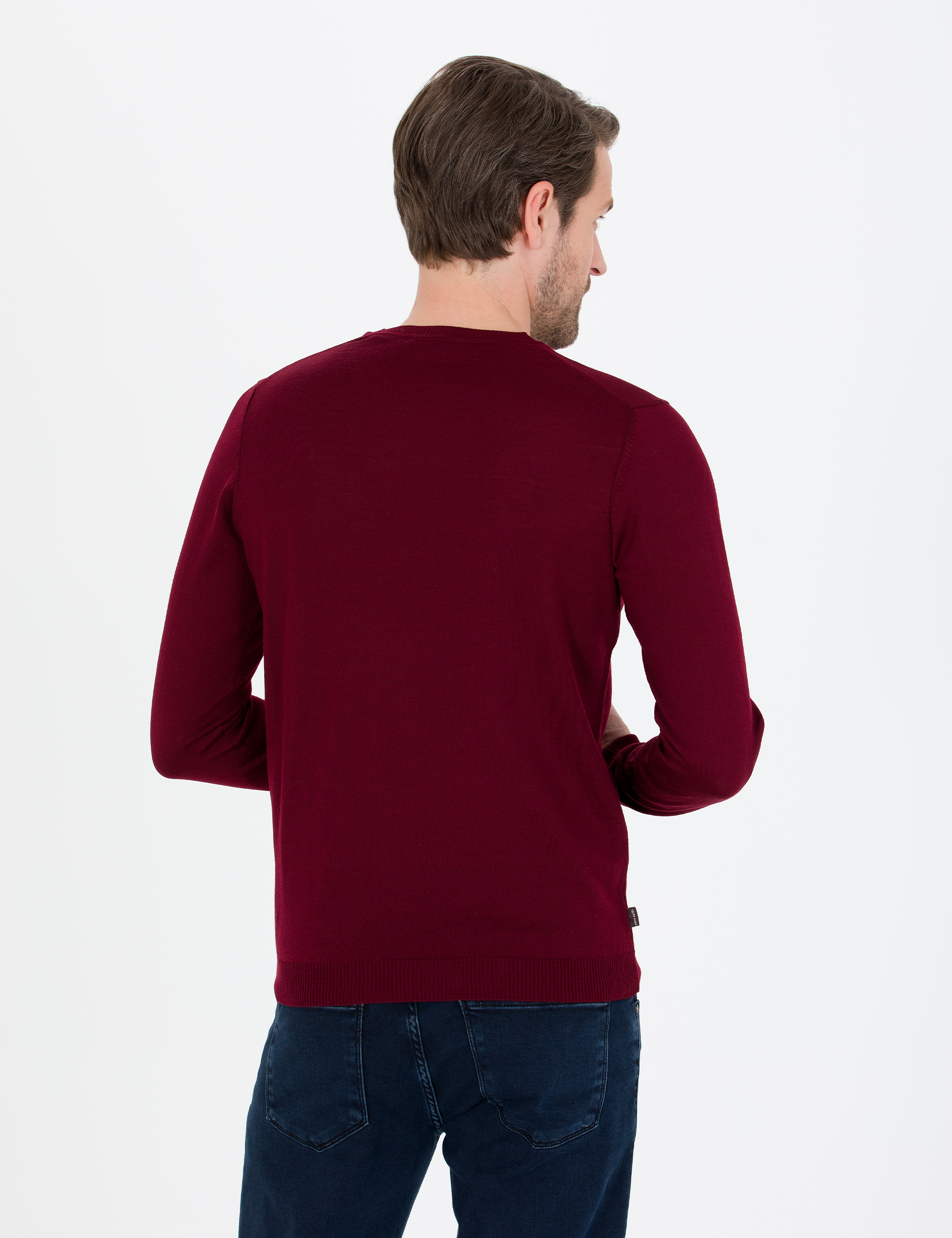 Kırmızı Slim Fit Bisiklet Yaka Yün Karışımlı Basic Triko Kazak - Image 5