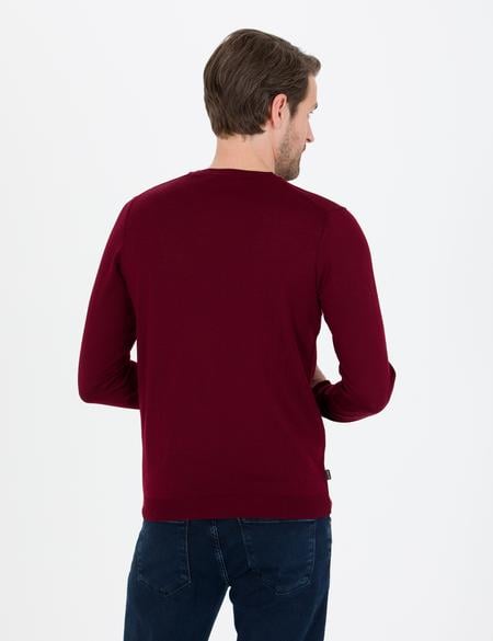 Kırmızı Slim Fit Bisiklet Yaka Yün Karışımlı Basic Triko Kazak - 50257301007