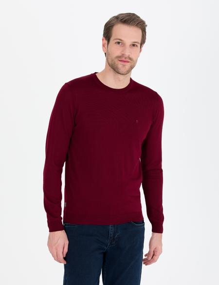 Kırmızı Slim Fit Bisiklet Yaka Yün Karışımlı Basic Triko Kazak - 50257301007