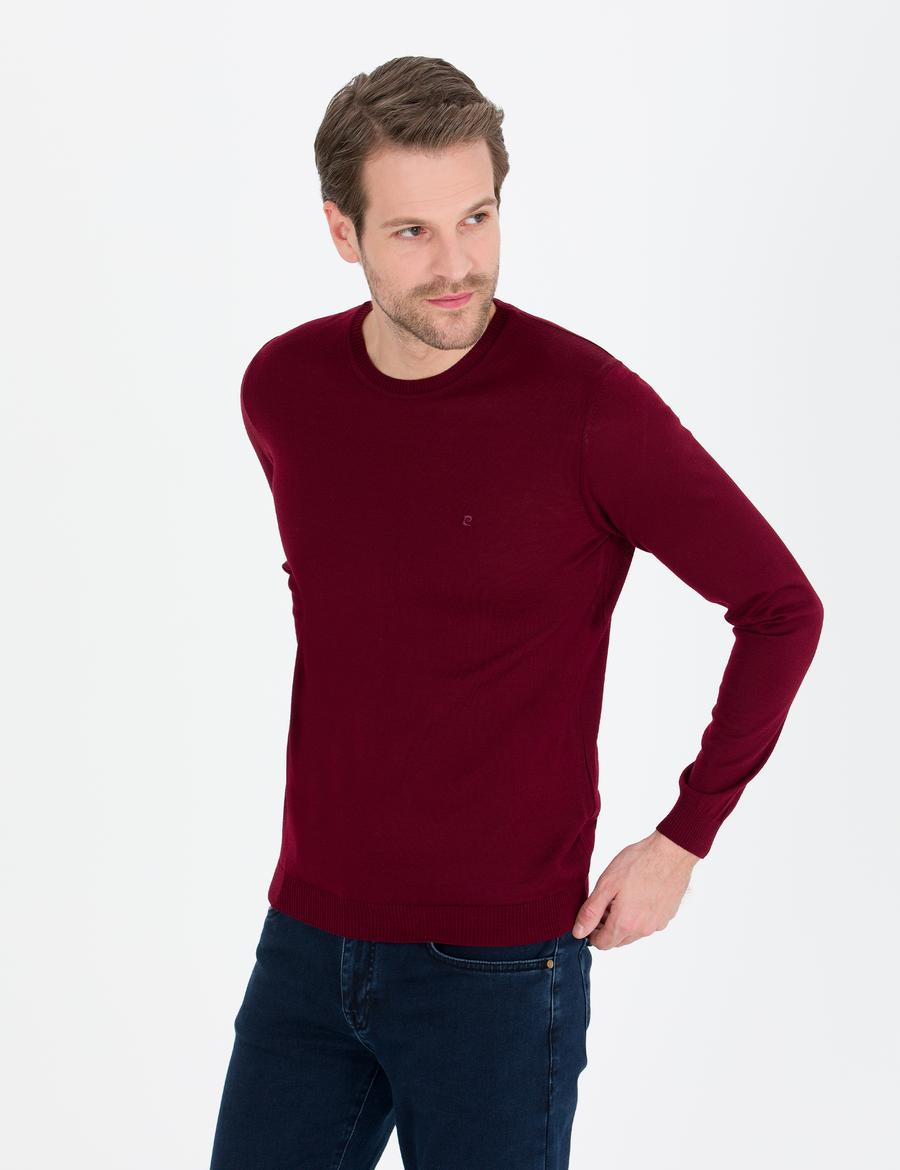 Kırmızı Slim Fit Bisiklet Yaka Yün Karışımlı Basic Triko Kazak