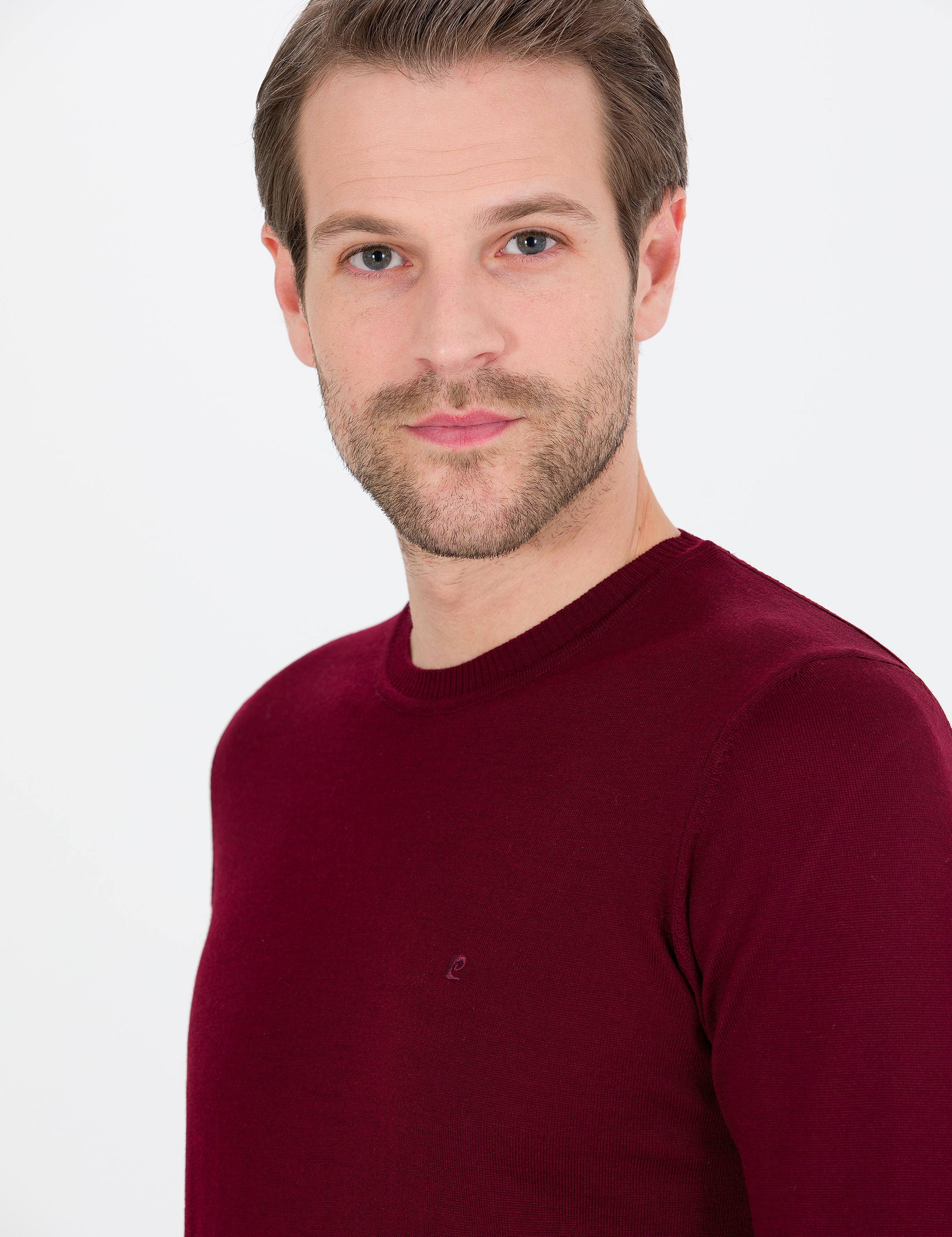 Kırmızı Slim Fit Bisiklet Yaka Yün Karışımlı Basic Triko Kazak