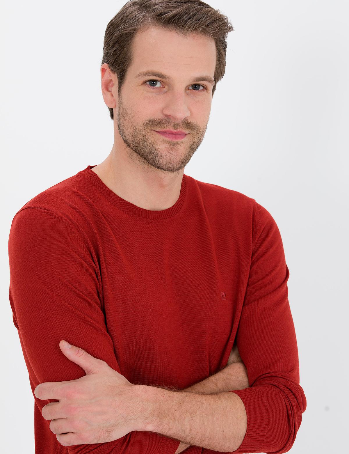 Kiremit Slim Fit Bisiklet Yaka Yün Karışımlı Basic Triko Kazak - 50257301019