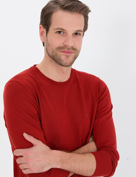 Kiremit Slim Fit Bisiklet Yaka Yün Karışımlı Basic Triko Kazak - 50257301019