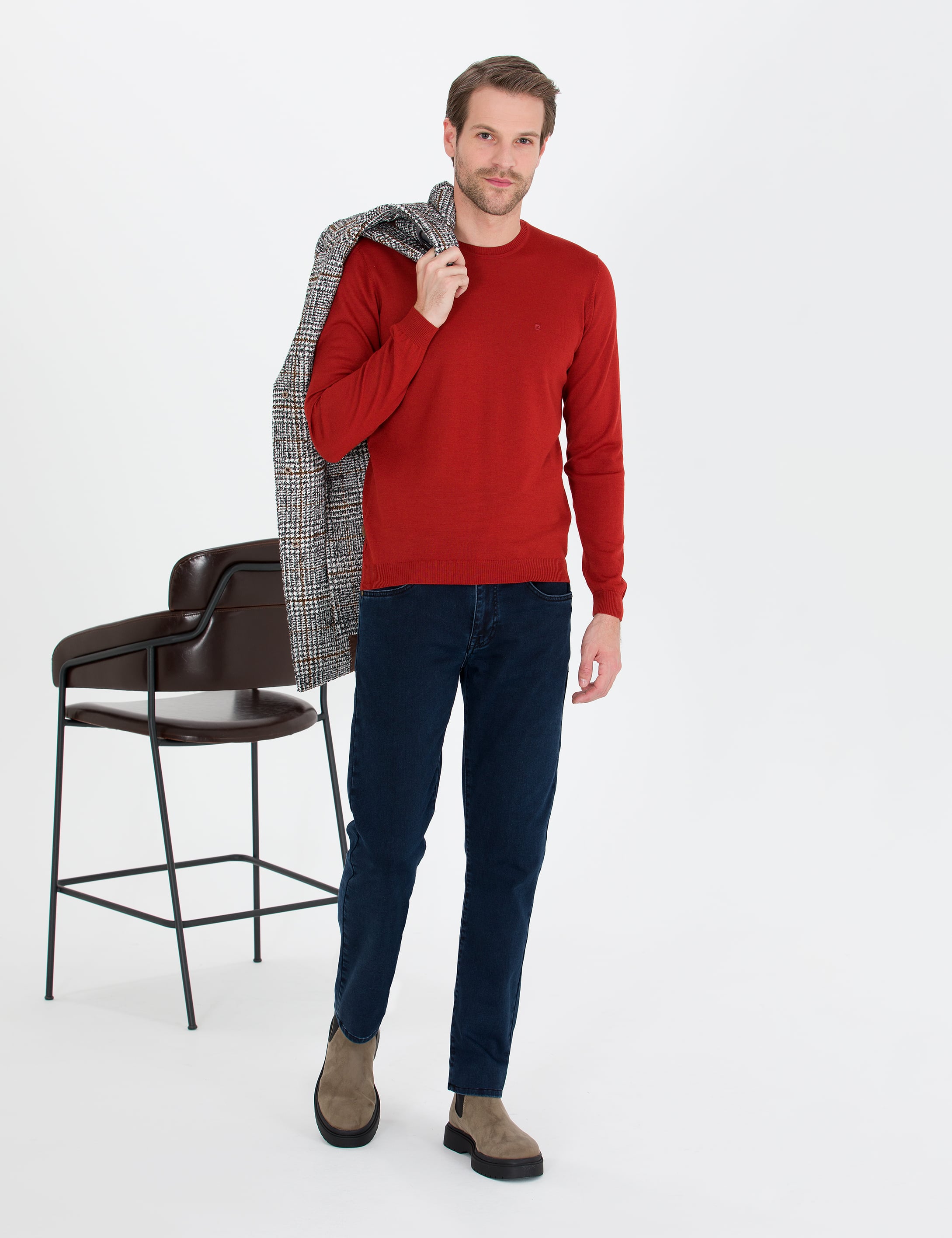 Kiremit Slim Fit Bisiklet Yaka Yün Karışımlı Basic Triko Kazak