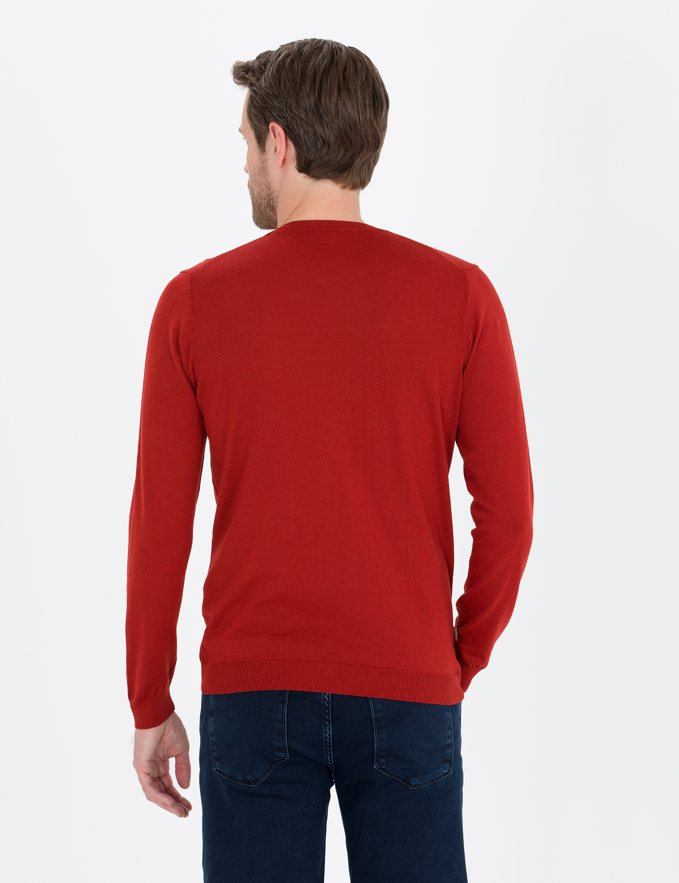 Pierre Cardin Kiremit Slim Fit Bisiklet Yaka Yün Karışımlı Basic Triko Kazak görsel 5