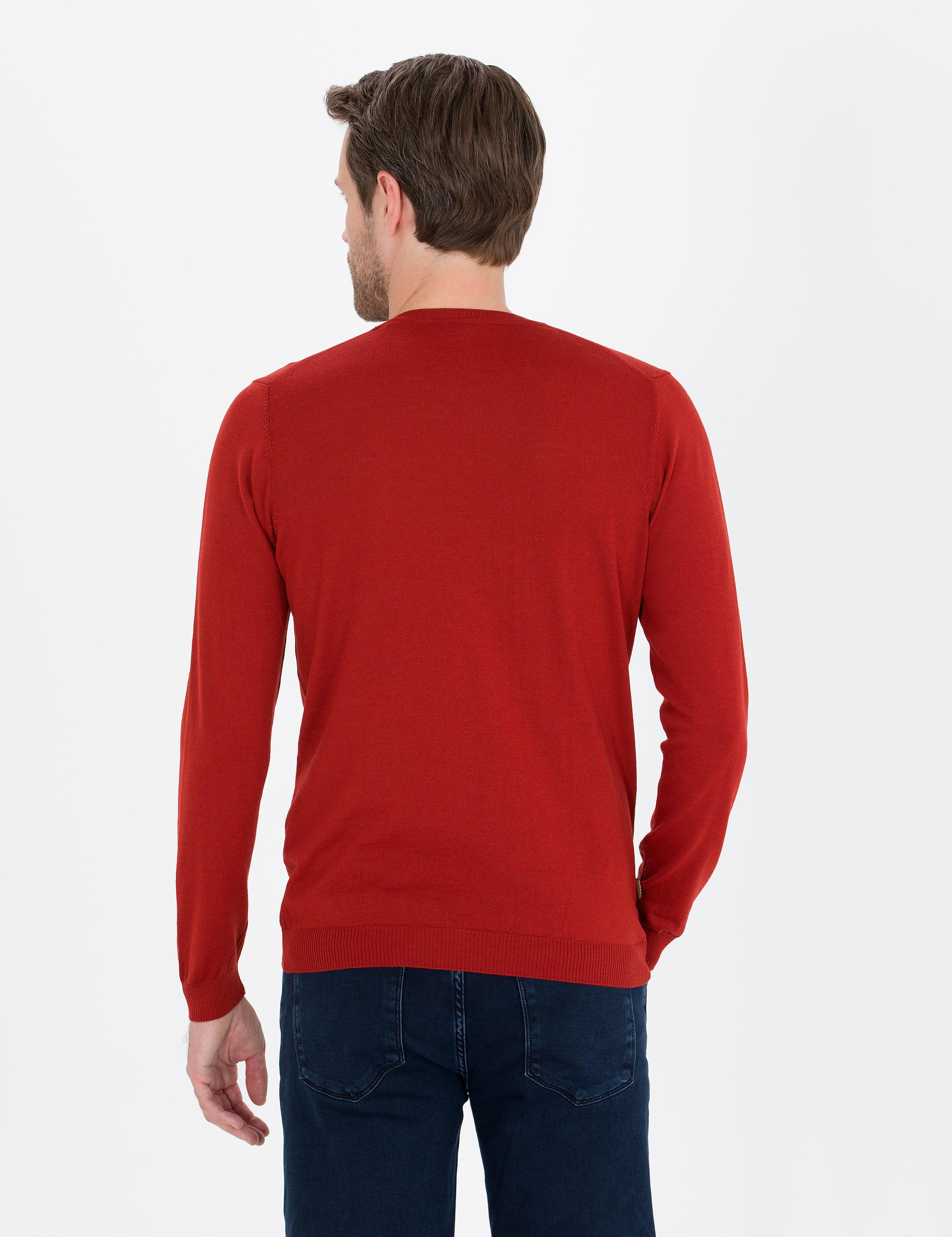 Kiremit Slim Fit Bisiklet Yaka Yün Karışımlı Basic Triko Kazak