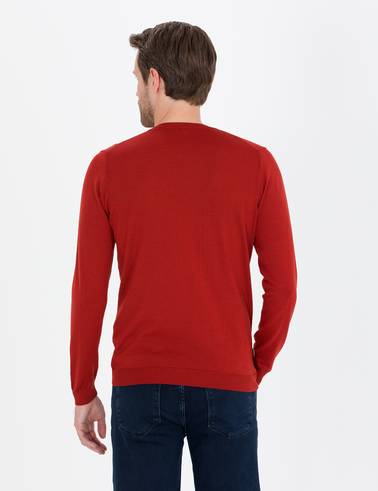 Kiremit Slim Fit Bisiklet Yaka Yün Karışımlı Basic Triko Kazak