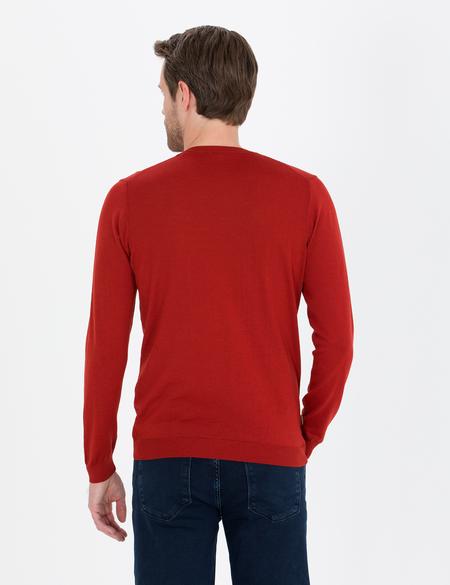 Kiremit Slim Fit Bisiklet Yaka Yün Karışımlı Basic Triko Kazak - 50257301019