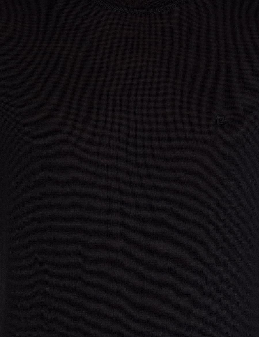 Siyah Slim Fit Bisiklet Yaka Yün Karışımlı Basic Triko Kazak