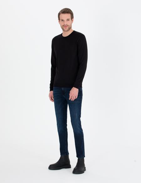 Siyah Slim Fit Bisiklet Yaka Yün Karışımlı Basic Triko Kazak - 50257301069