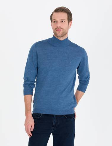 Mavi Slim Fit Yarım Balıkçı Yaka Yün Karışımlı Basic Triko Kazak