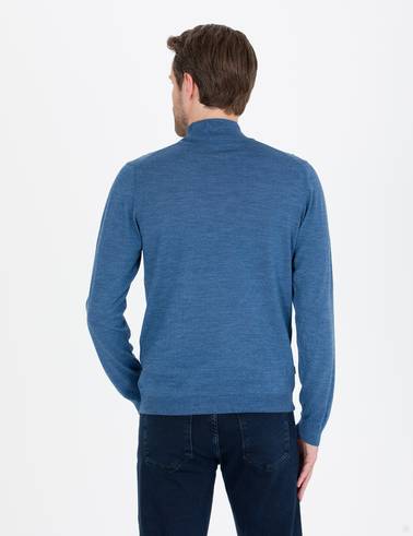 Mavi Slim Fit Yarım Balıkçı Yaka Yün Karışımlı Basic Triko Kazak
