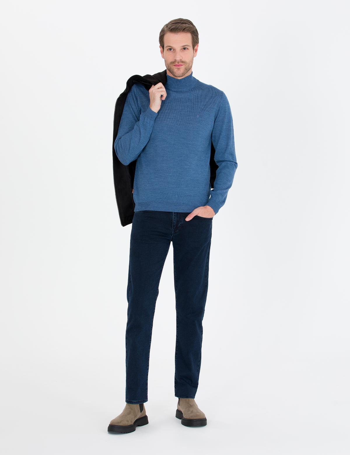 Mavi Slim Fit Yarım Balıkçı Yaka Yün Karışımlı Basic Triko Kazak - 50257313029