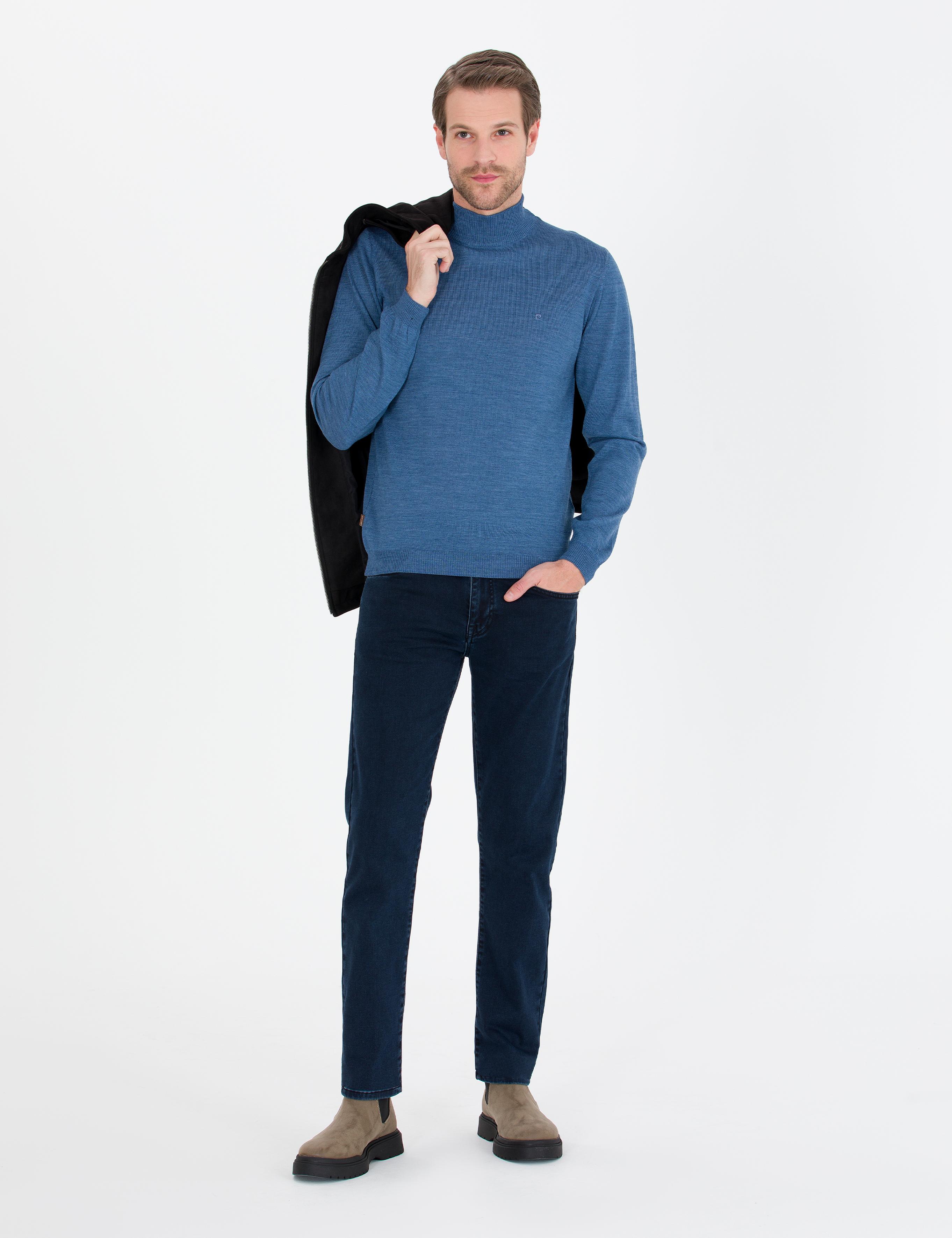 Mavi Slim Fit Yarım Balıkçı Yaka Yün Karışımlı Basic Triko Kazak