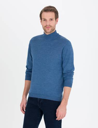 Mavi Slim Fit Yarım Balıkçı Yaka Yün Karışımlı Basic Triko Kazak