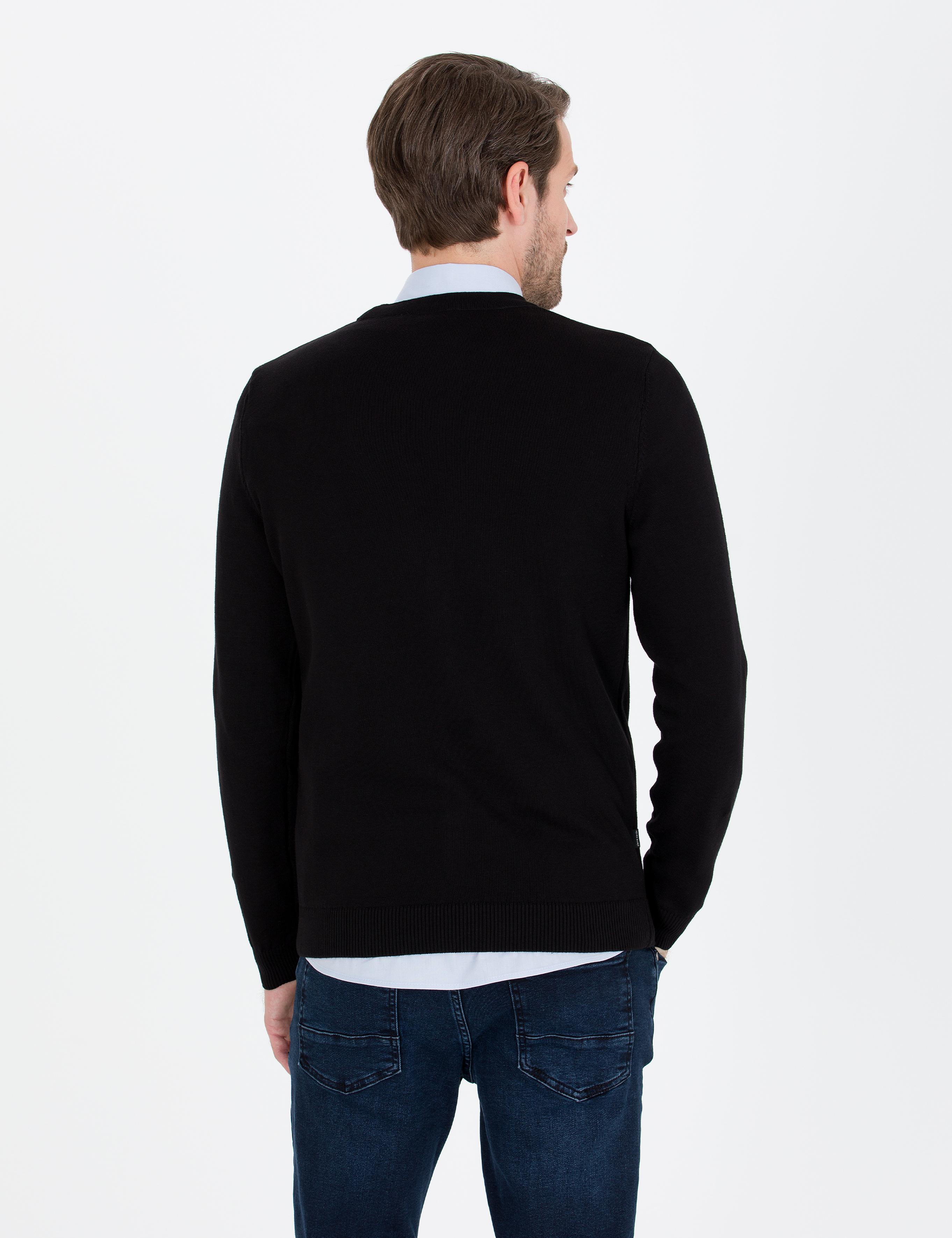 Siyah Slim Fit Basic Düğmeli Triko Hırka