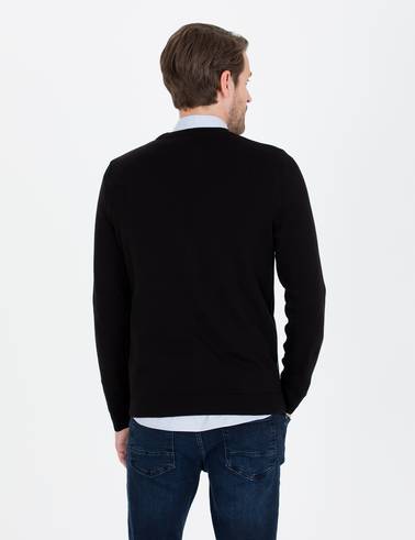Siyah Slim Fit Basic Düğmeli Triko Hırka
