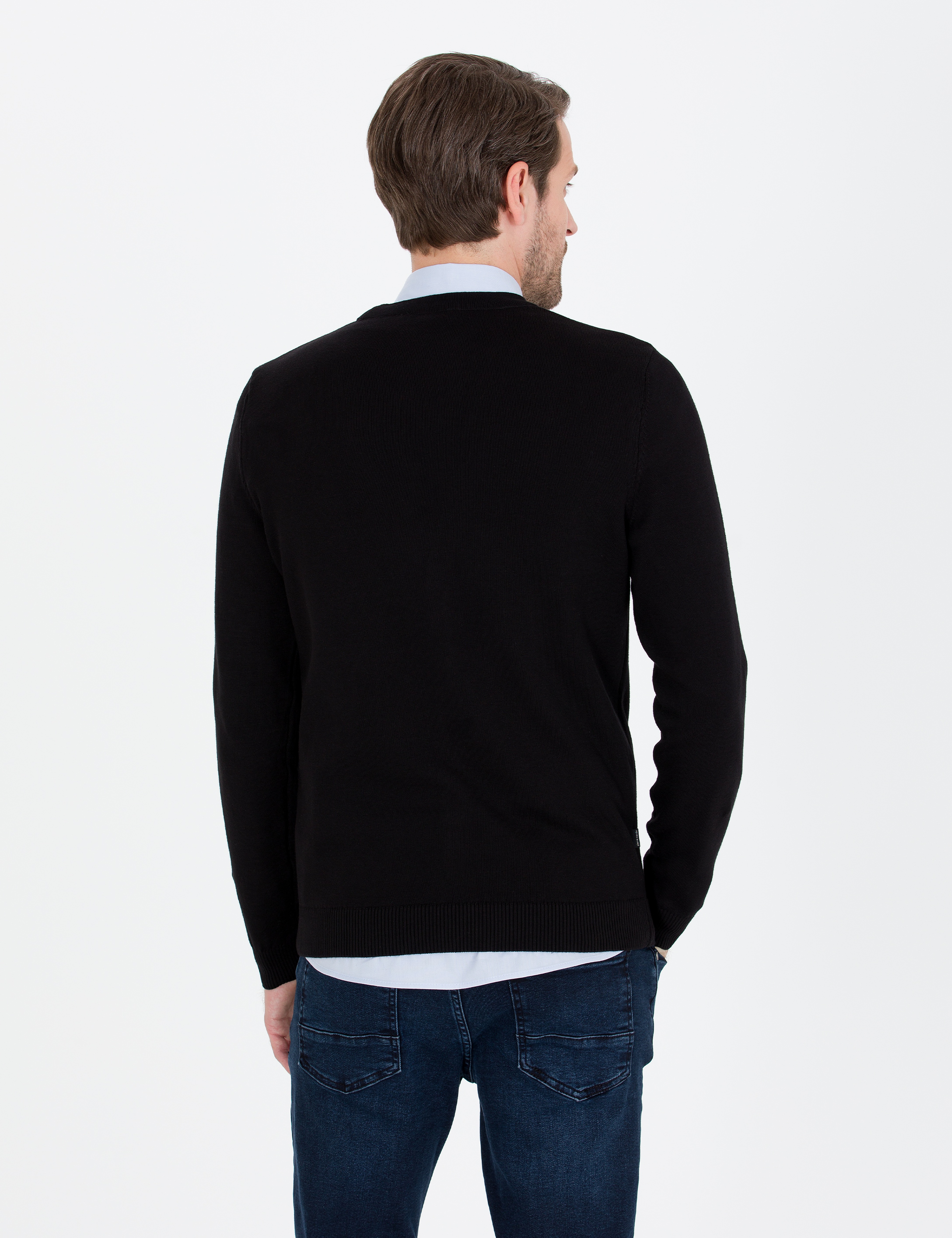 Siyah Slim Fit Basic Düğmeli Triko Hırka - Image 5
