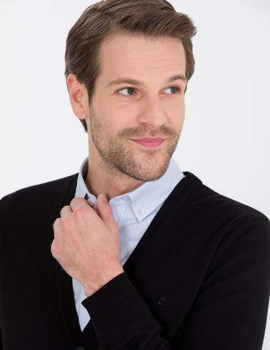 Siyah Slim Fit Basic Düğmeli Triko Hırka