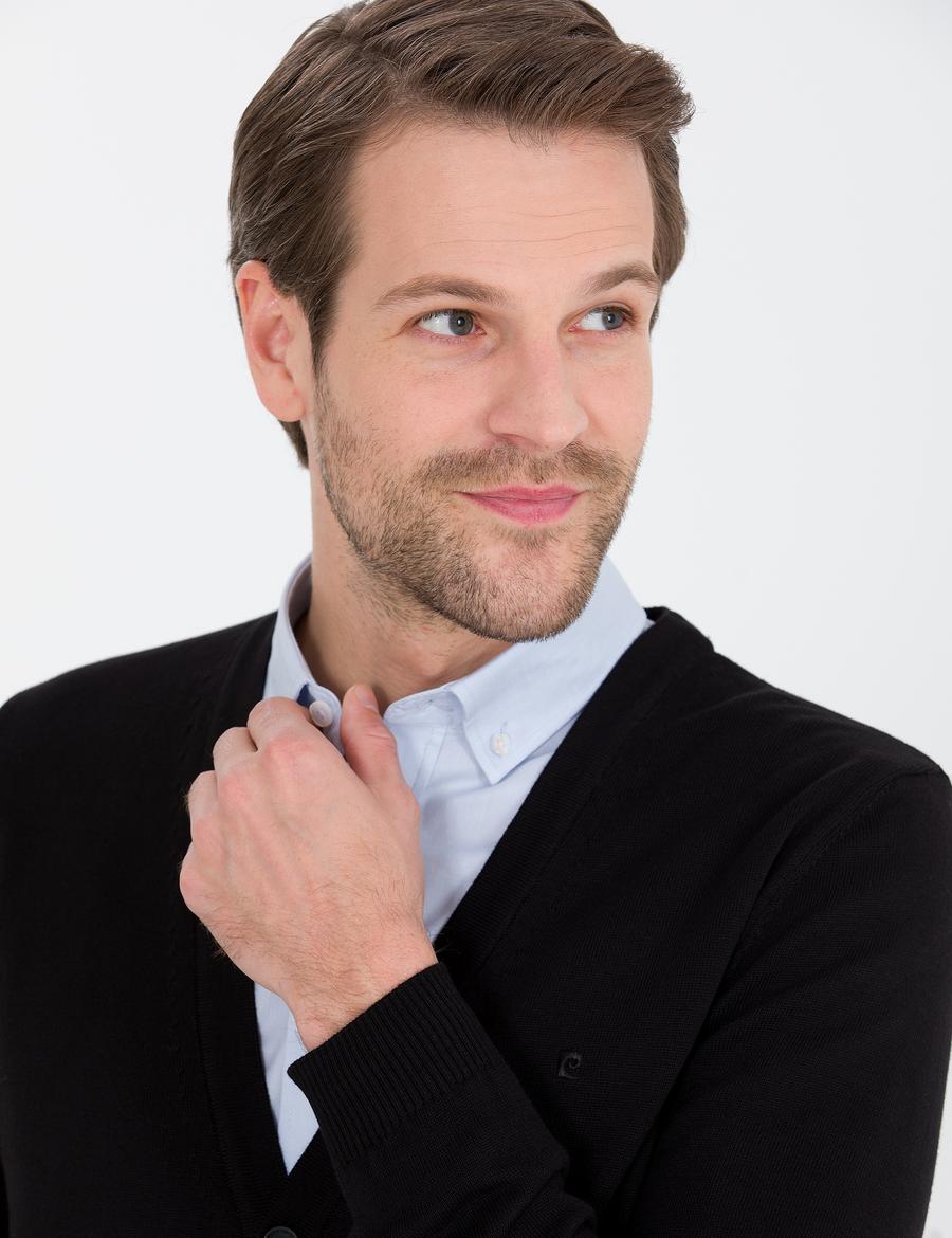 Siyah Slim Fit Basic Düğmeli Triko Hırka