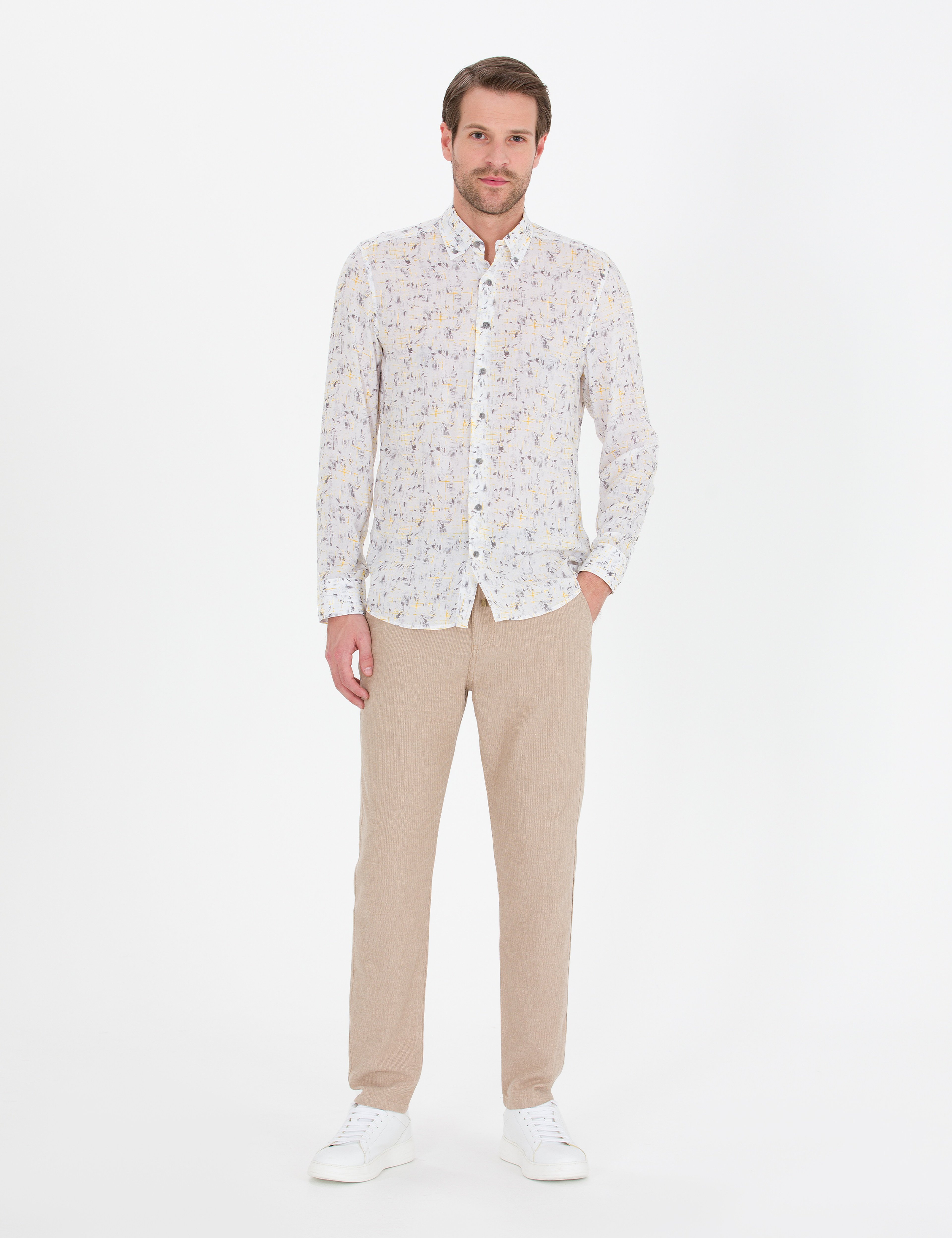 Gri Slim Fit Uzun Kollu Gömlek