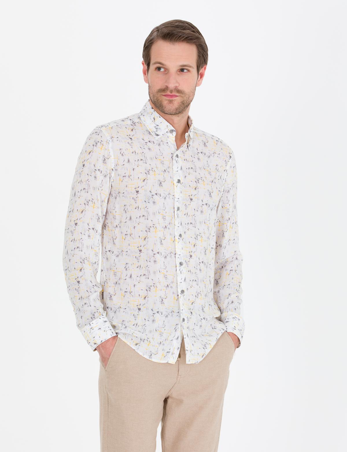 Gri Slim Fit Uzun Kollu Gömlek