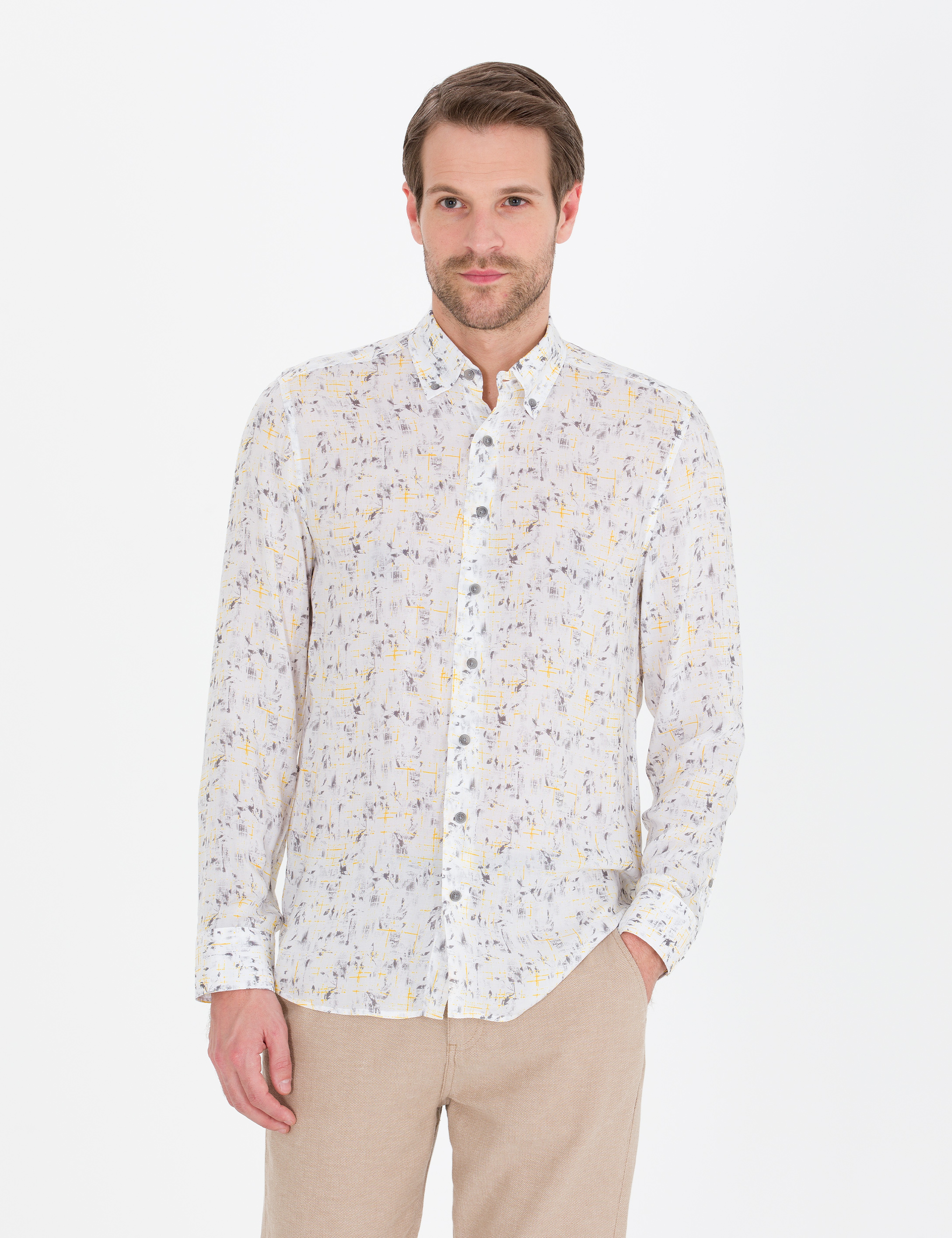 Gri Slim Fit Uzun Kollu Gömlek