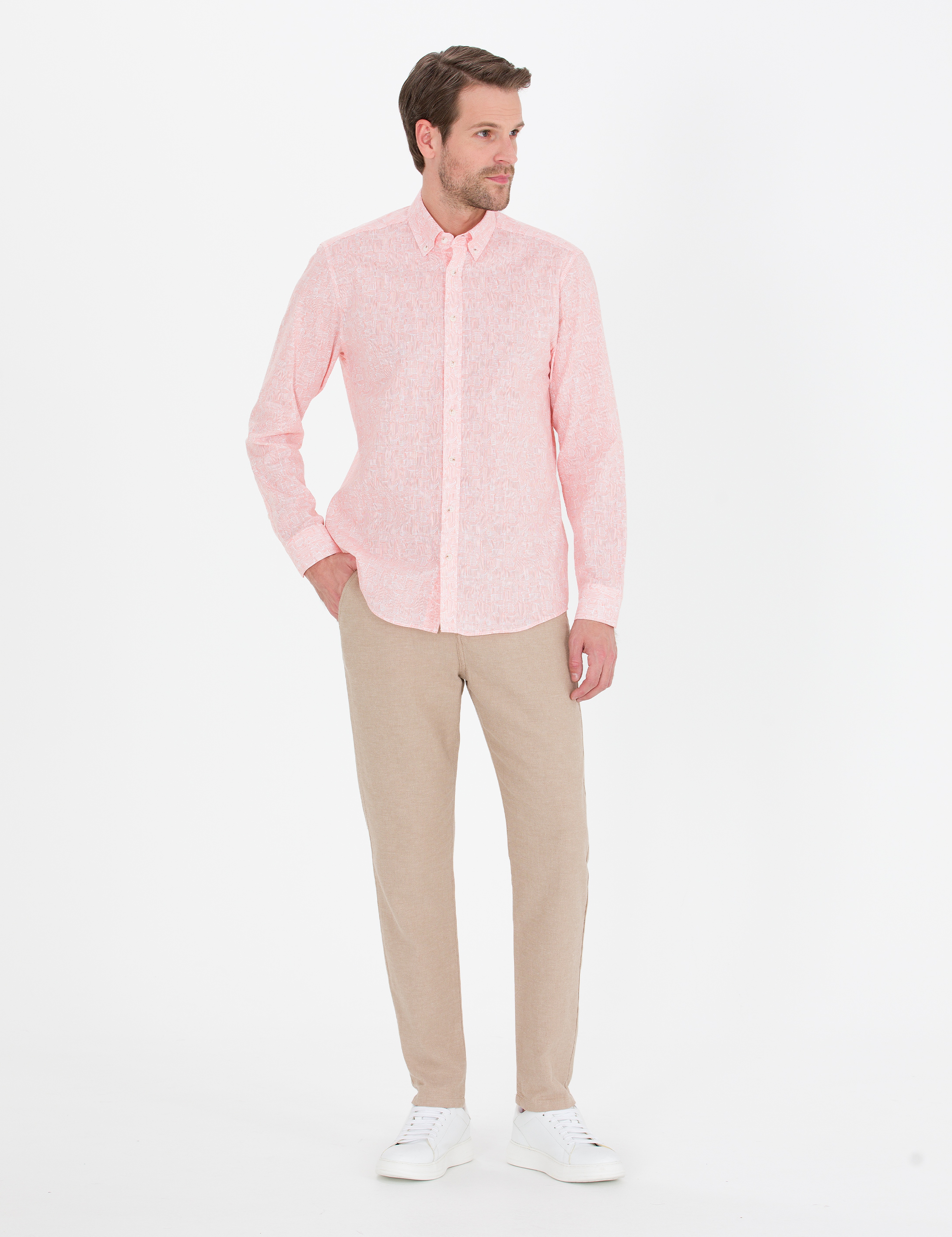 Pembe Regular Fit Uzun Kollu Gömlek - Image 4